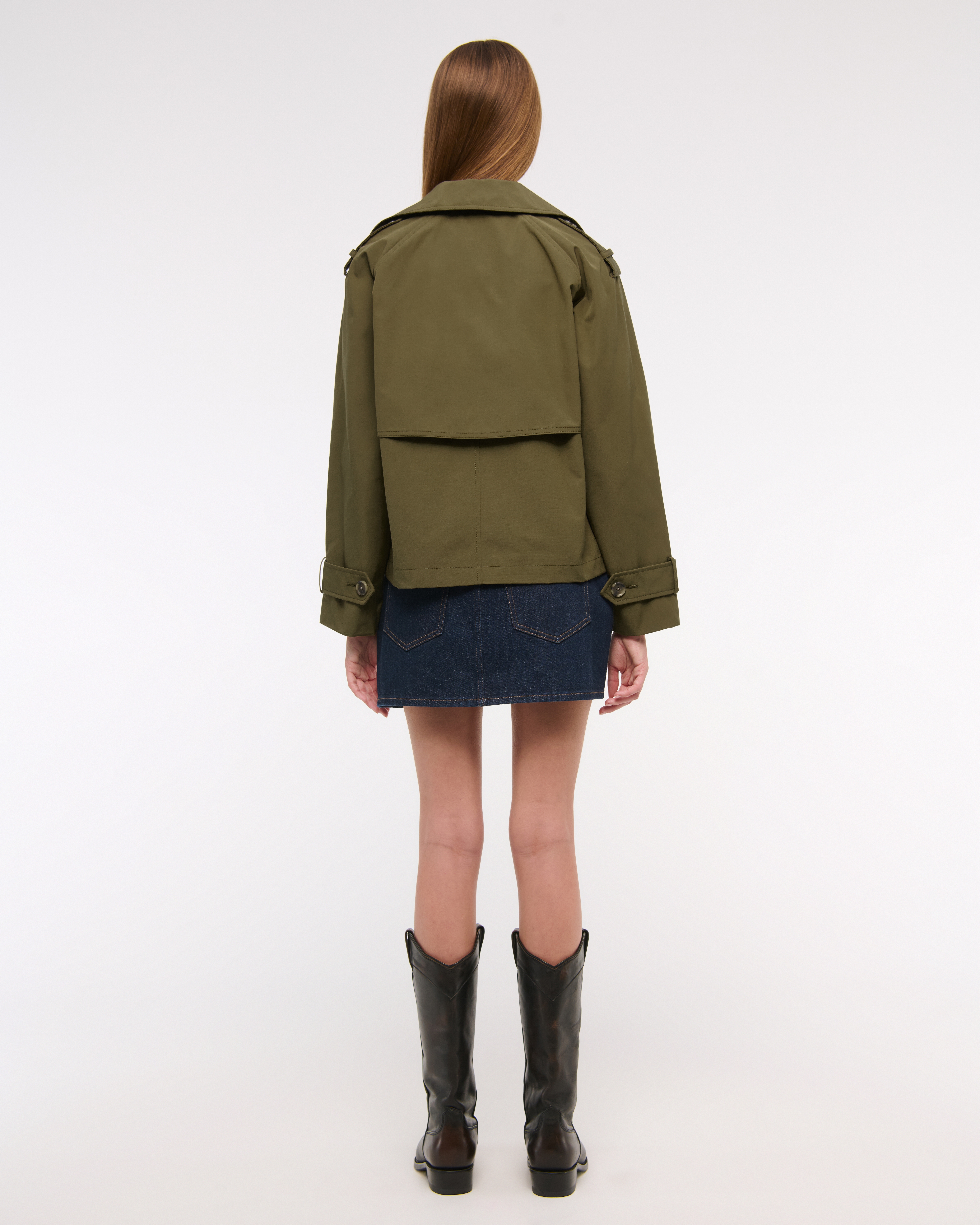 Abercrombie & Fitch Relaxed Short Trench Coat In Green