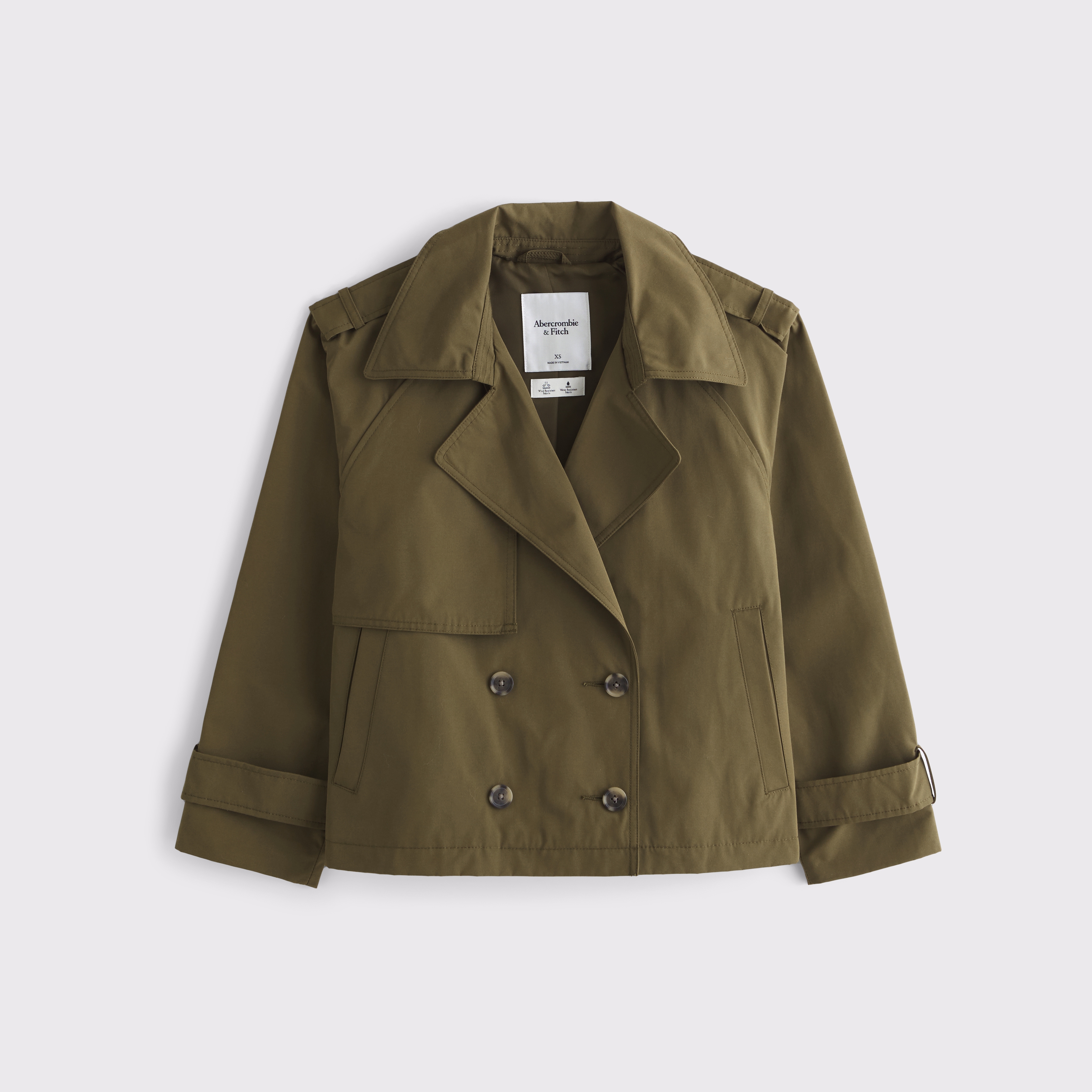 Abercrombie & Fitch Relaxed Short Trench Coat In Green
