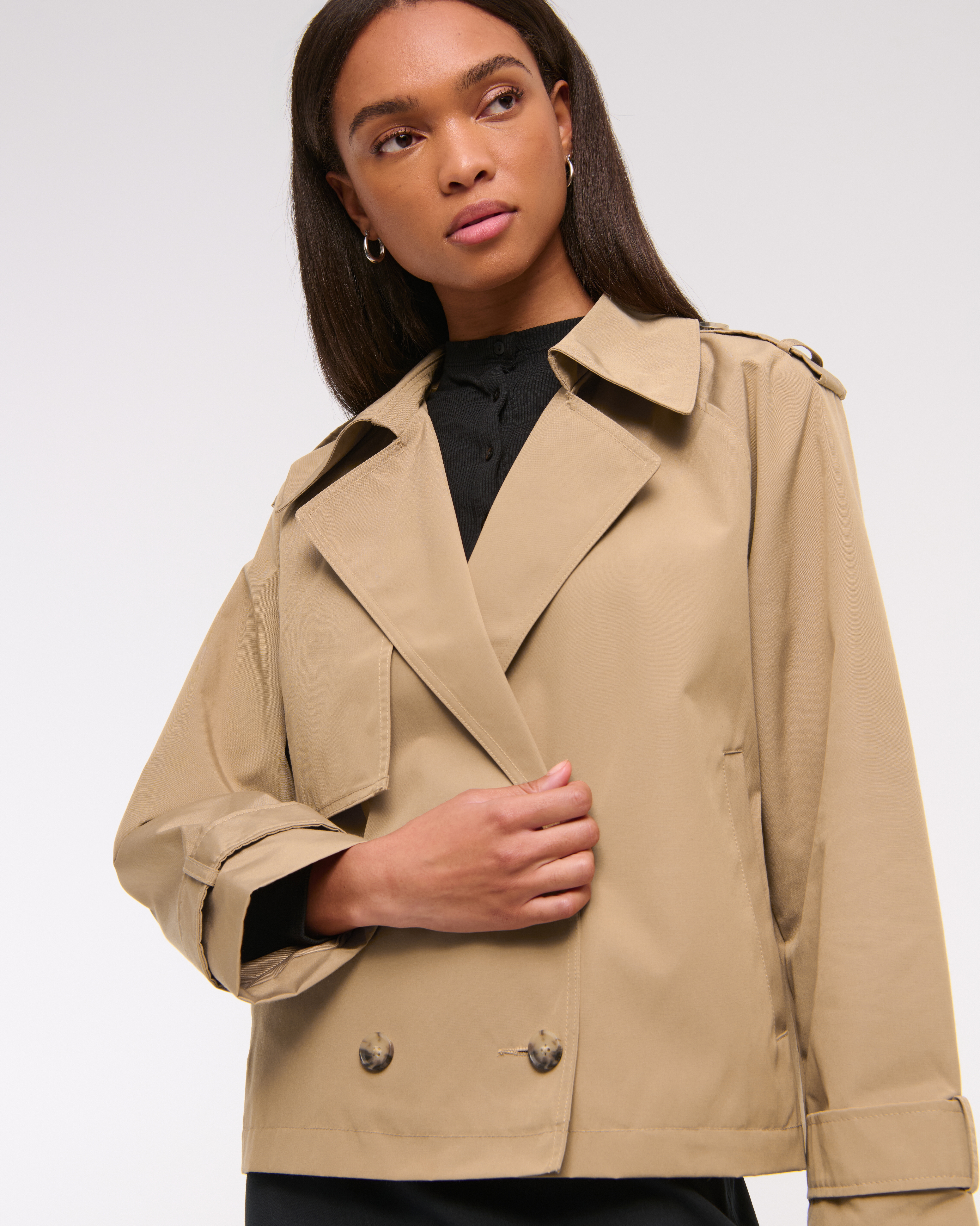 Abercrombie & Fitch Relaxed Short Trench Coat In Brown