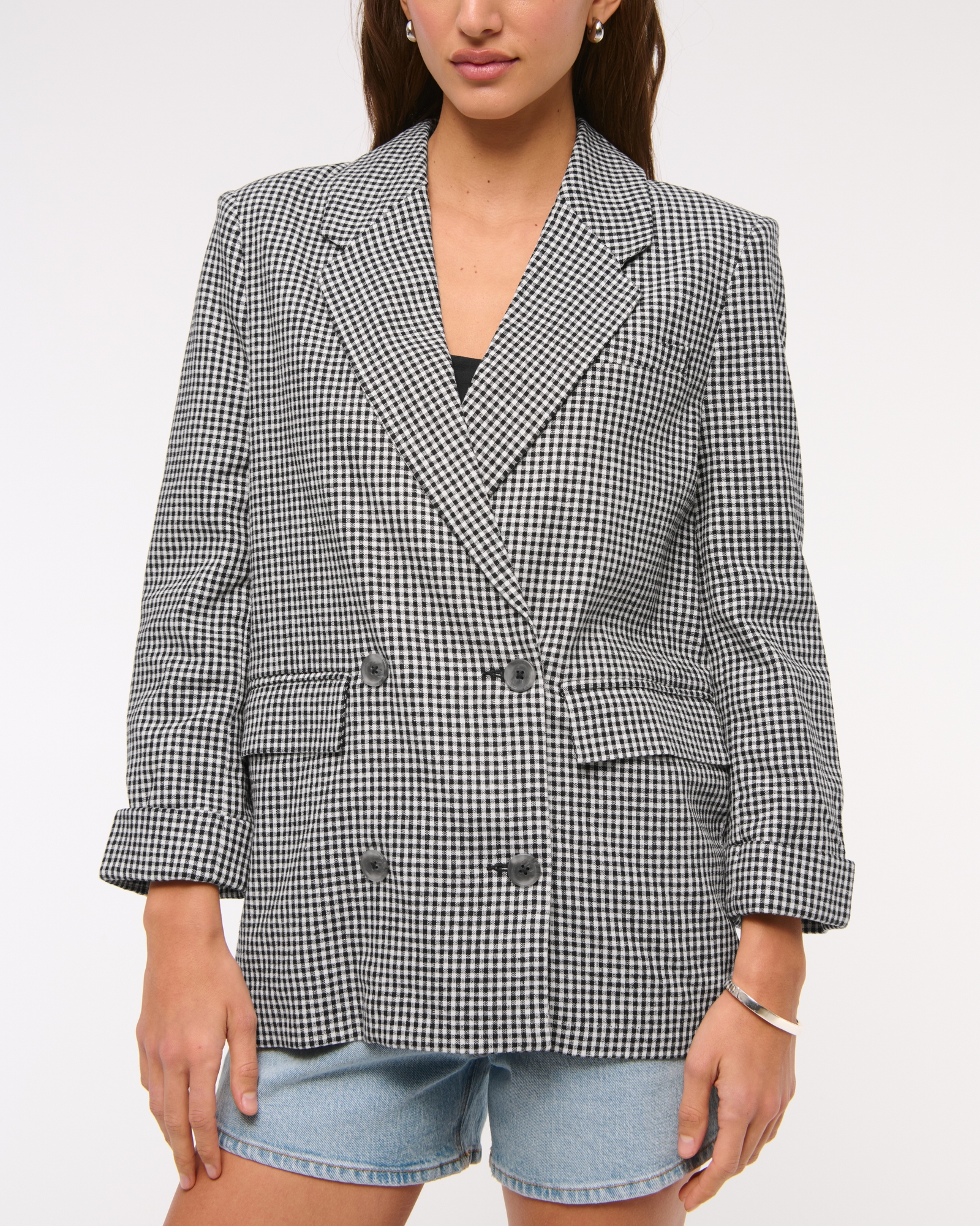 Double-Breasted Linen-Blend Slouchy Blazer