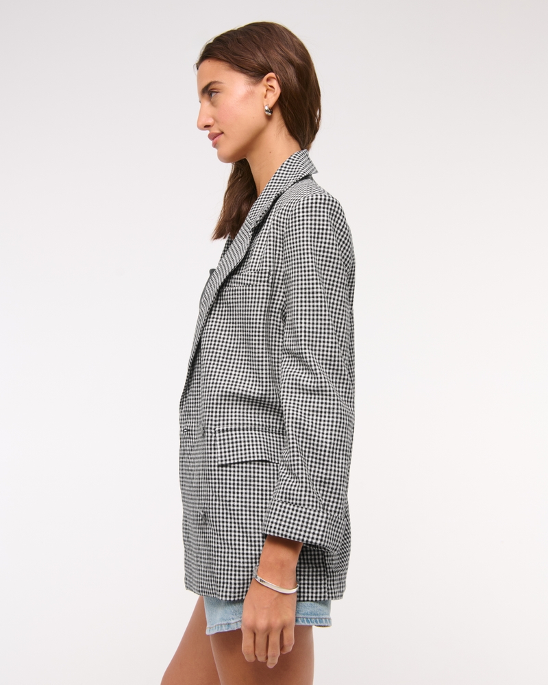 Double-Breasted Linen-Blend Slouchy Blazer