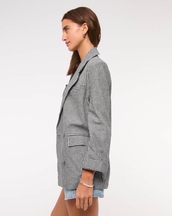 Double-Breasted Linen-Blend Slouchy Blazer
