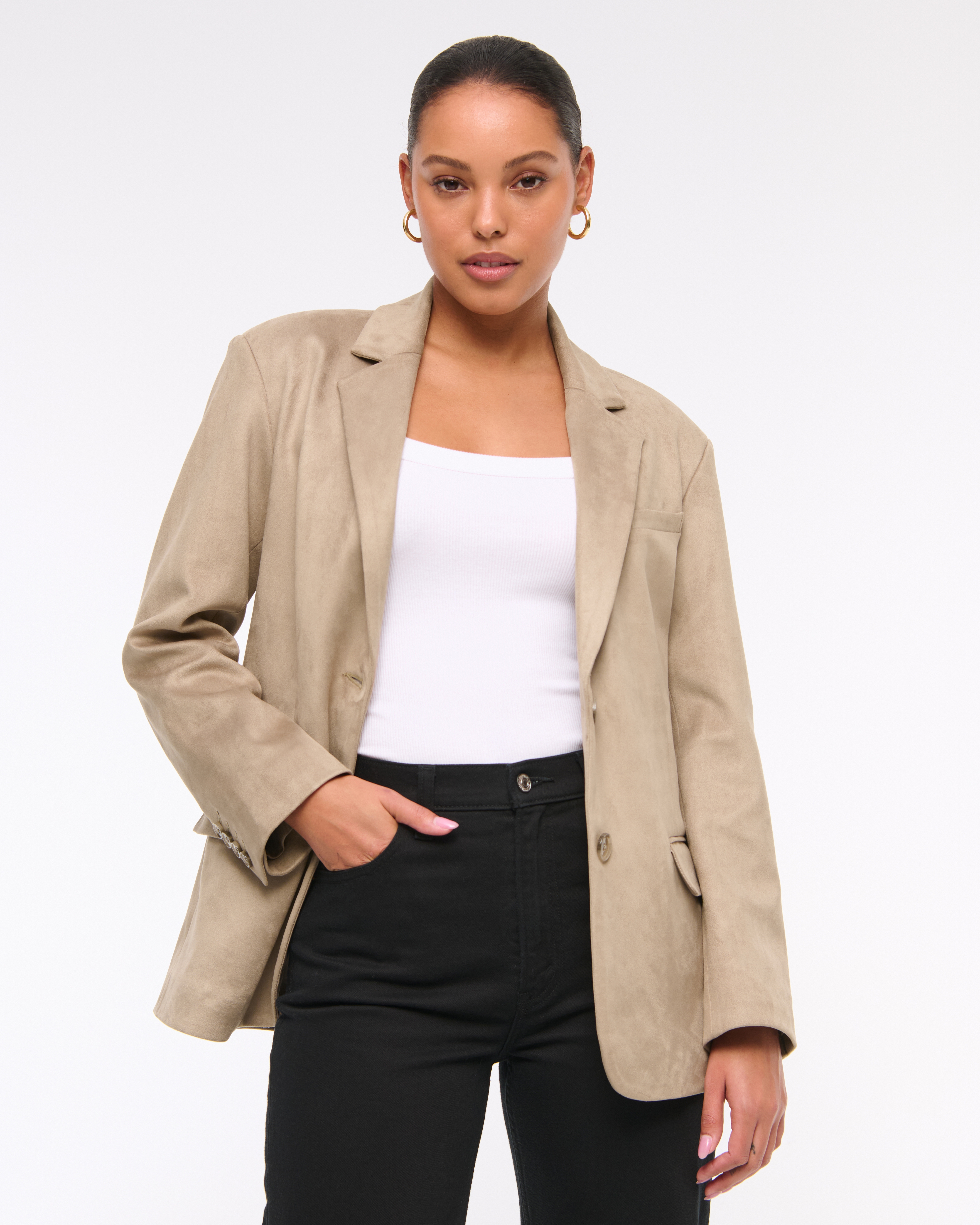 Abercrombie & Fitch Vegan Suede Slouchy Blazer In Brown