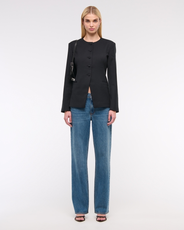 Collarless Suiting Blazer, Black view 2