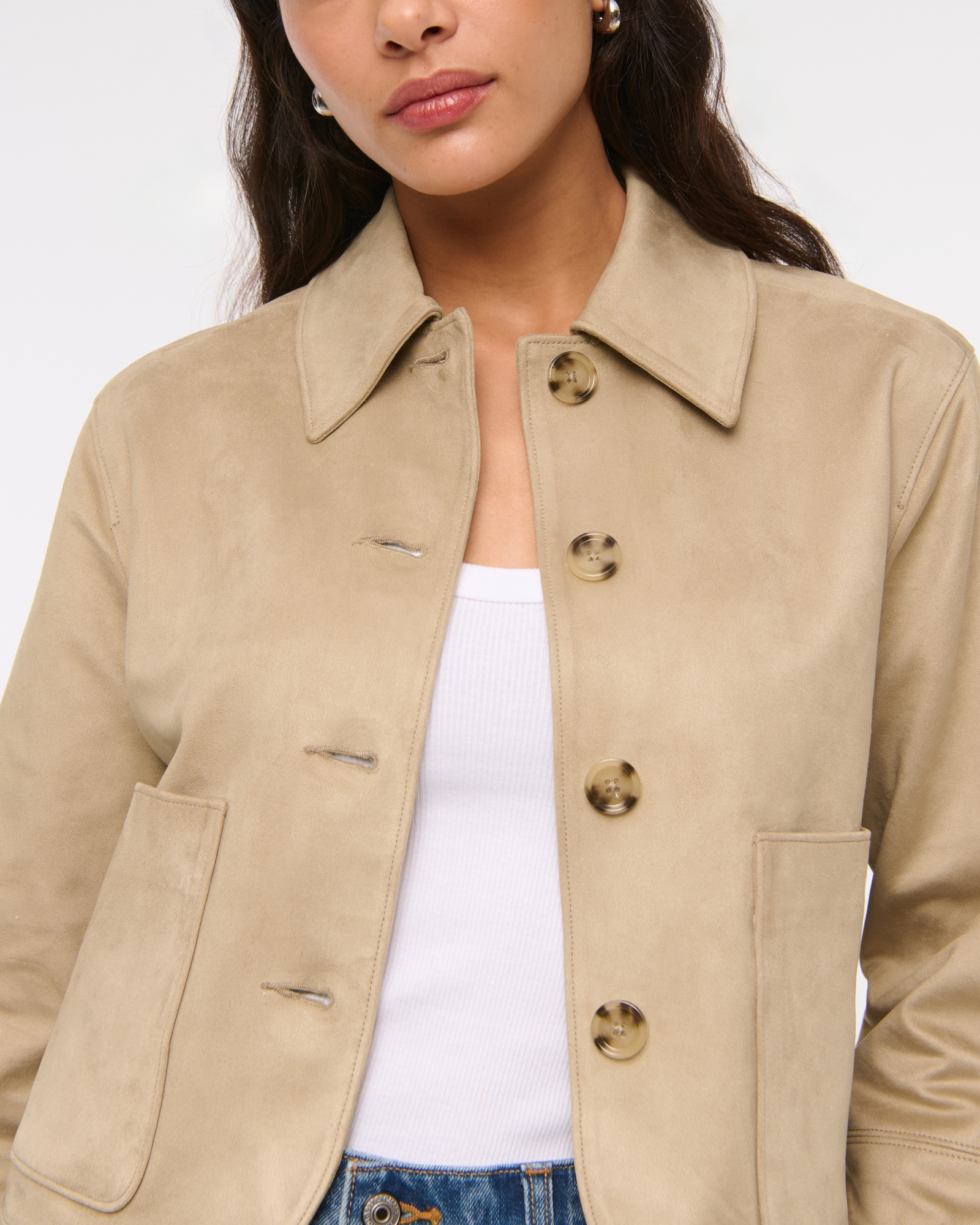 Abercrombie & Fitch Vegan Suede Button-Through Jacket | Arden Fair