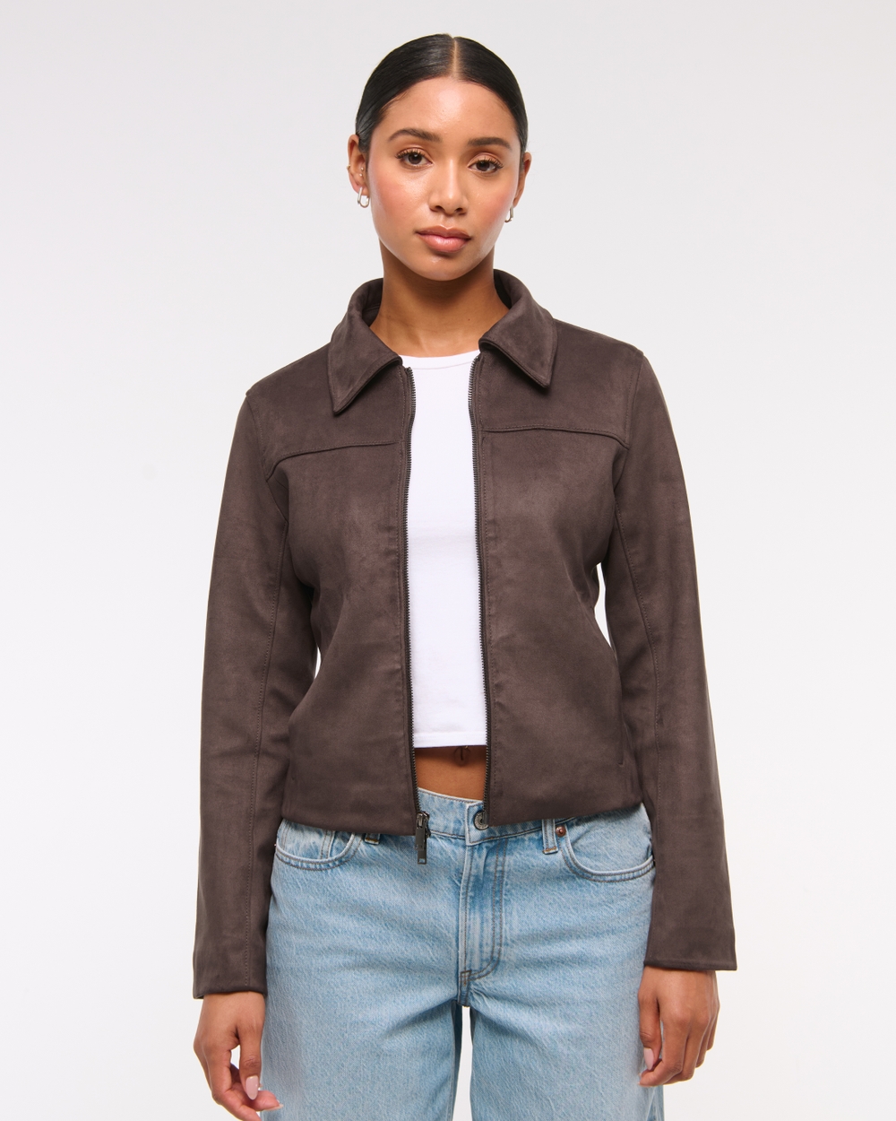 Slim Zip Vegan Suede Jacket