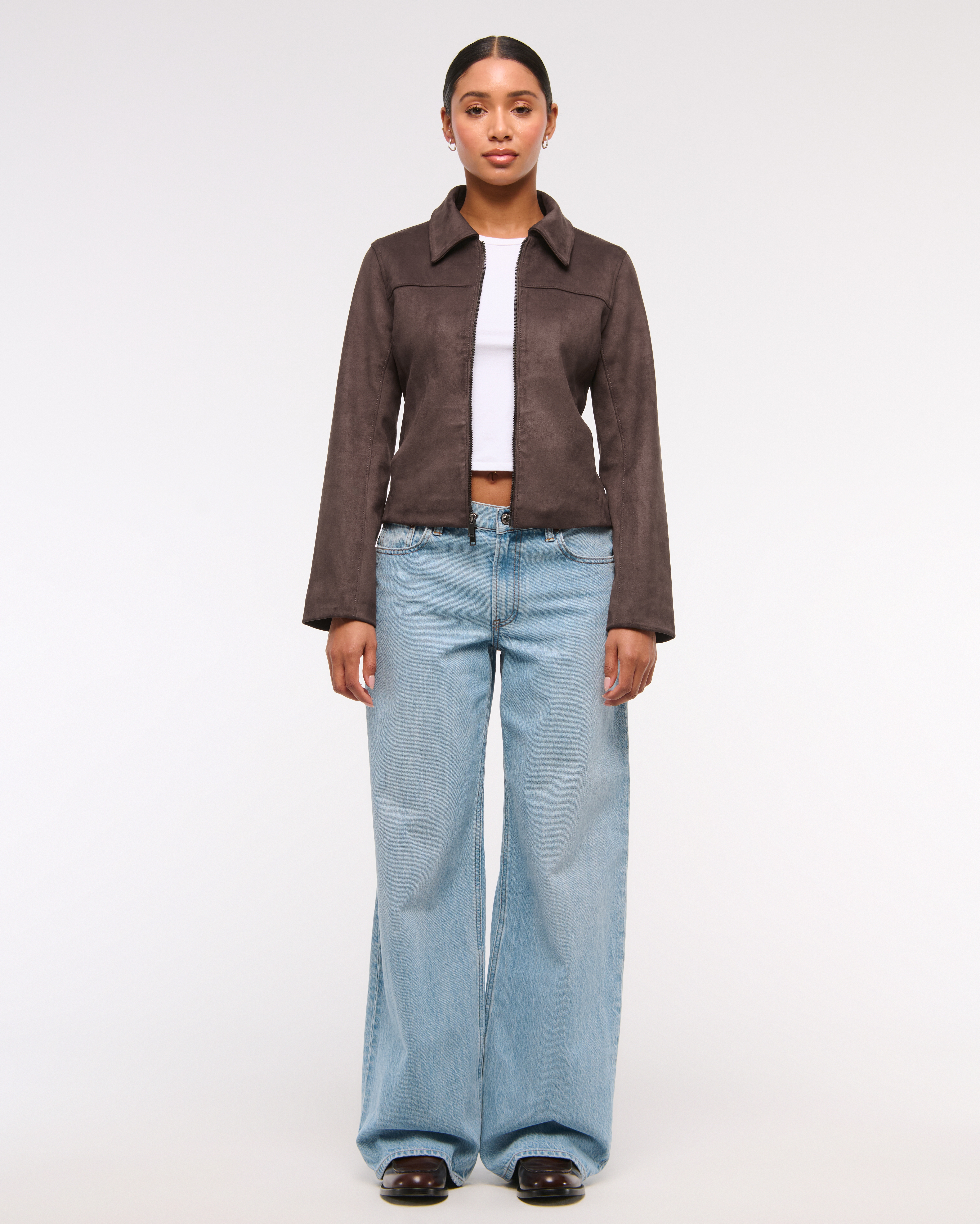 Women's Zip-Front Vegan Suede Jacket | Women's Coats