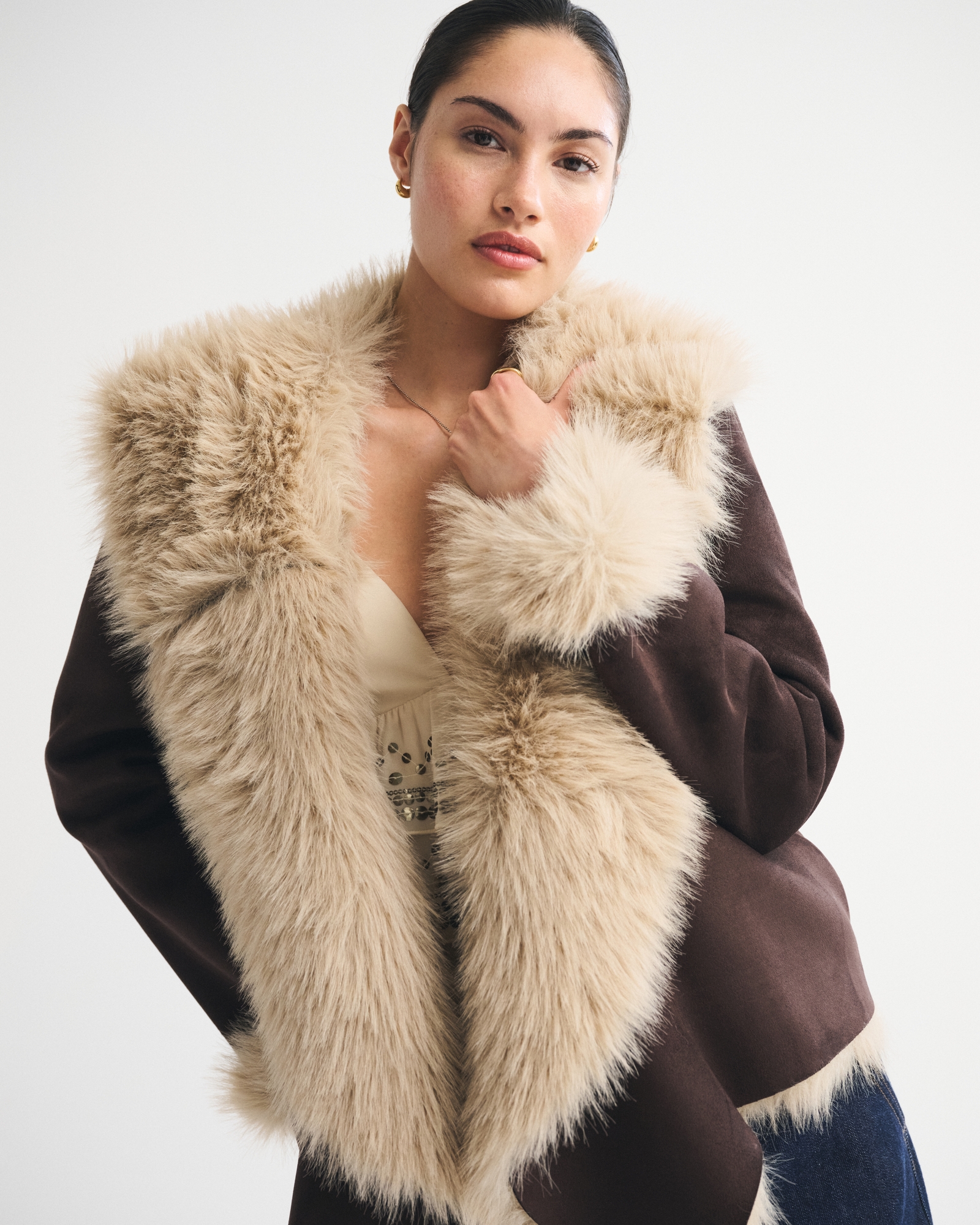 Vegan Suede Shearling Coat