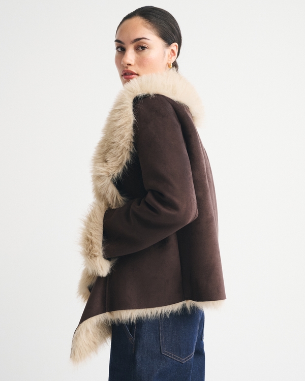Women's Vegan Suede Shearling Coat | Women's Clearance