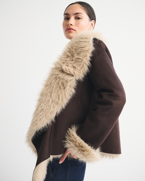Women's Vegan Suede Shearling Coat | Women's Clearance