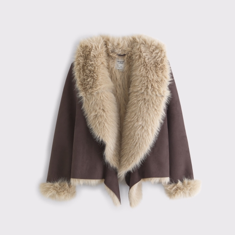 Женские куртки Abercrombie & Fitch Vegan Suede Shearling Coat