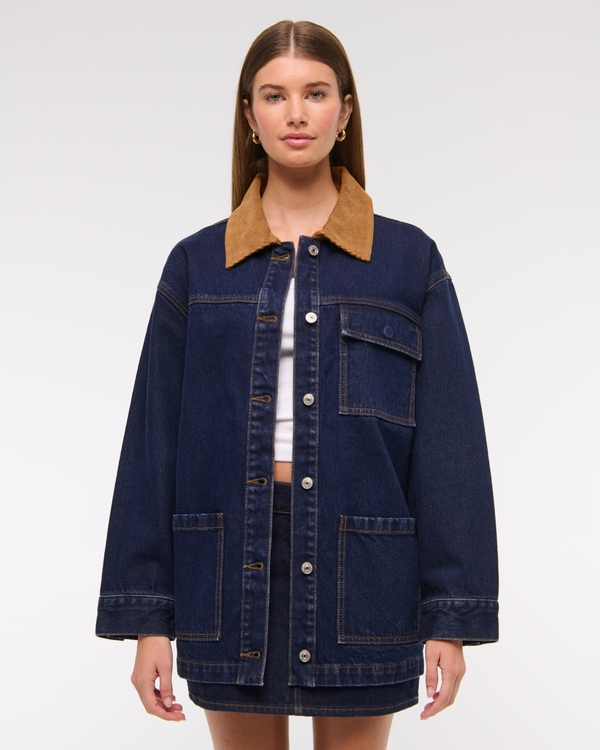 Denim Utility Shirt Jacket, Dark Rinse view 2