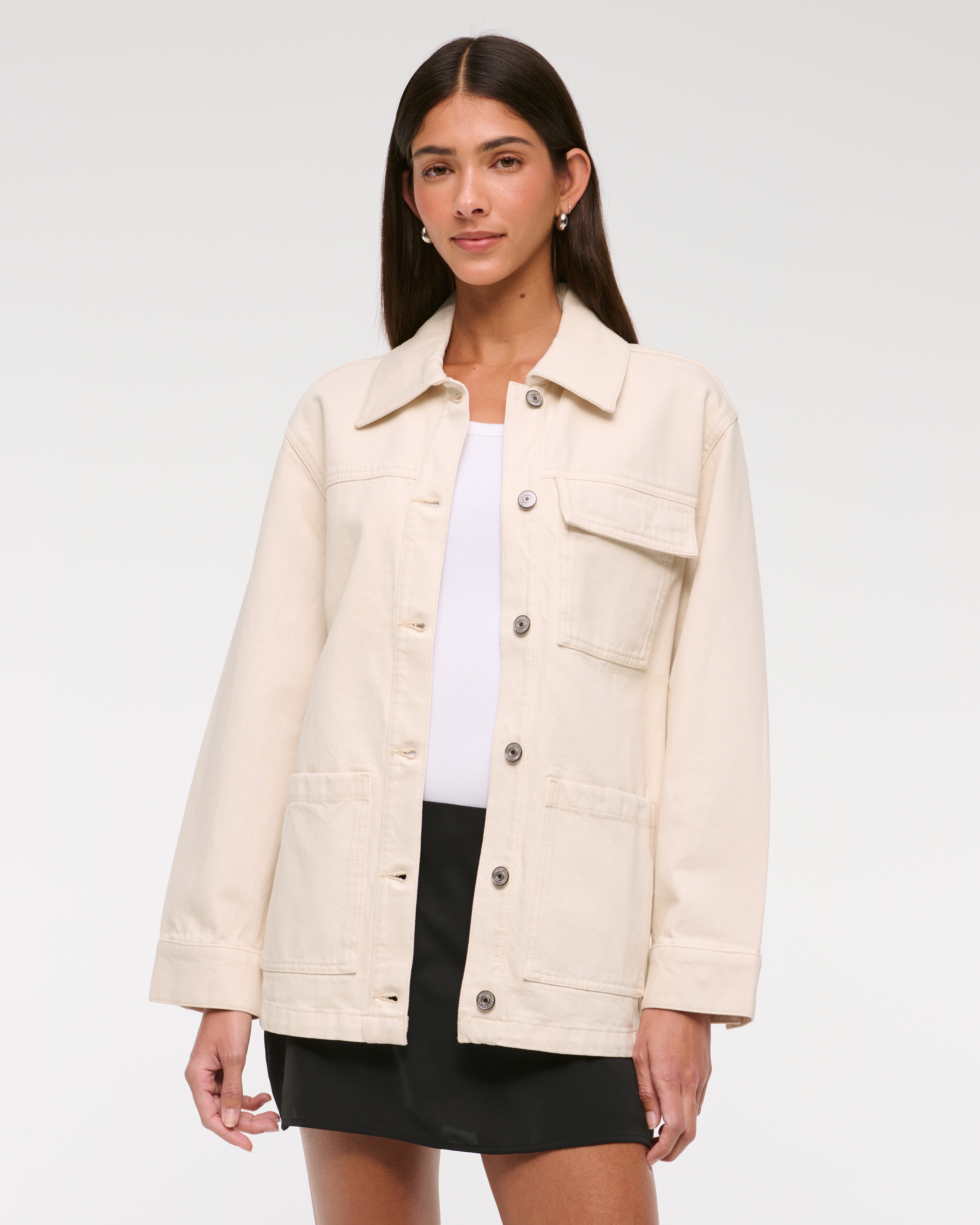 Abercrombie & Fitch Denim Utility Shirt Jacket In White