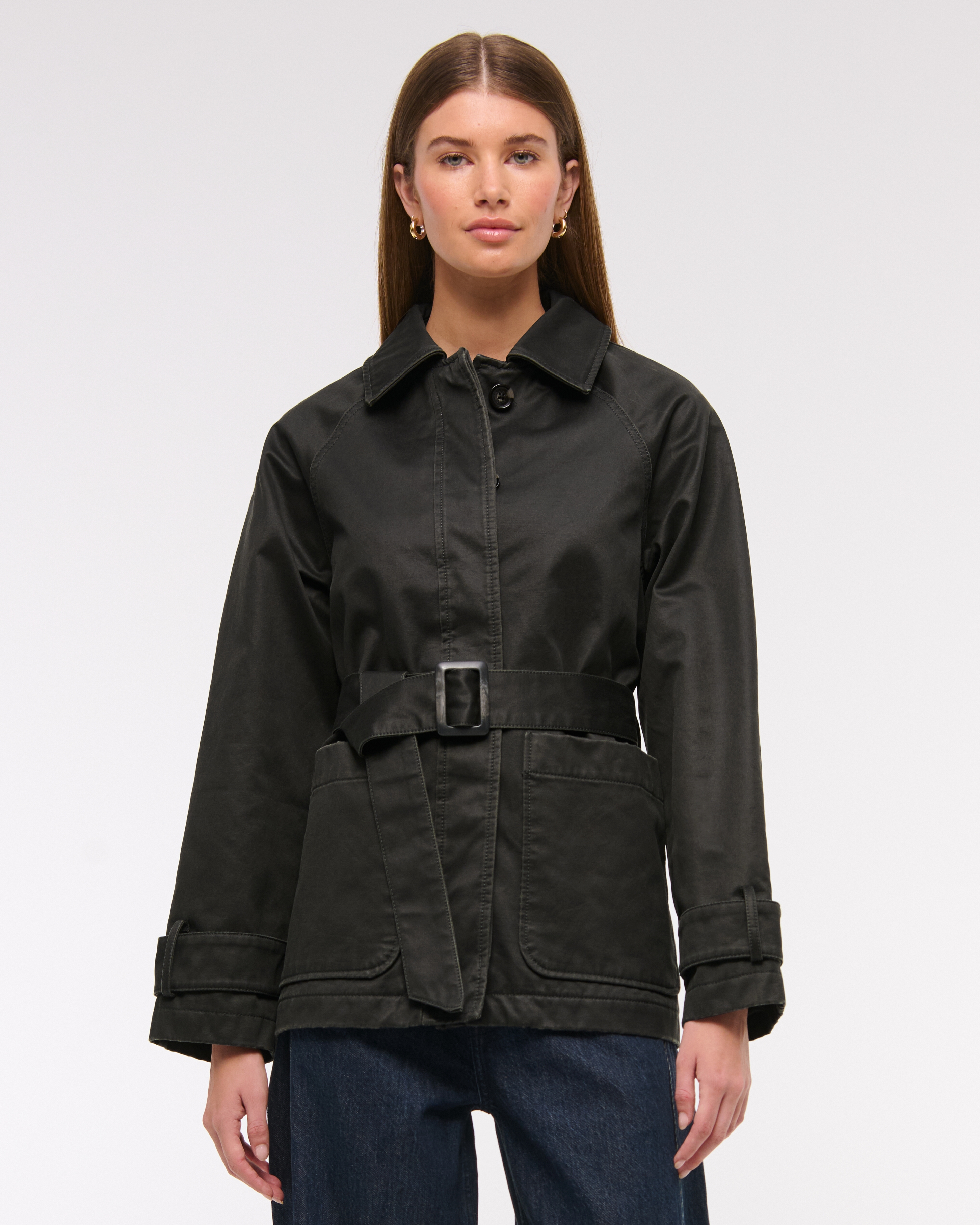 Abercrombie & Fitch Waxed Belted Utility Jacket In Black