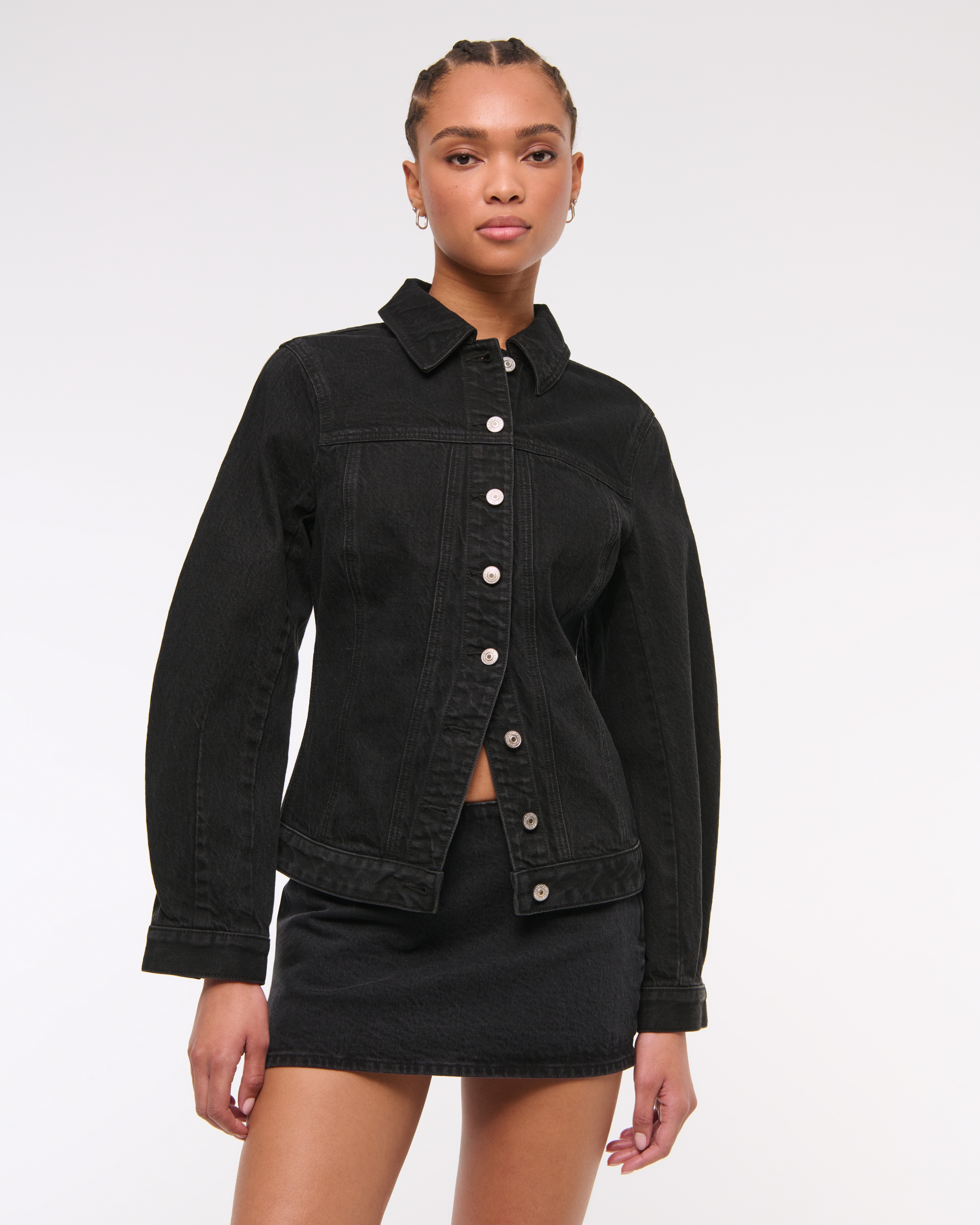 Abercrombie & Fitch Slim Barrel Sleeve Denim Jacket In Black