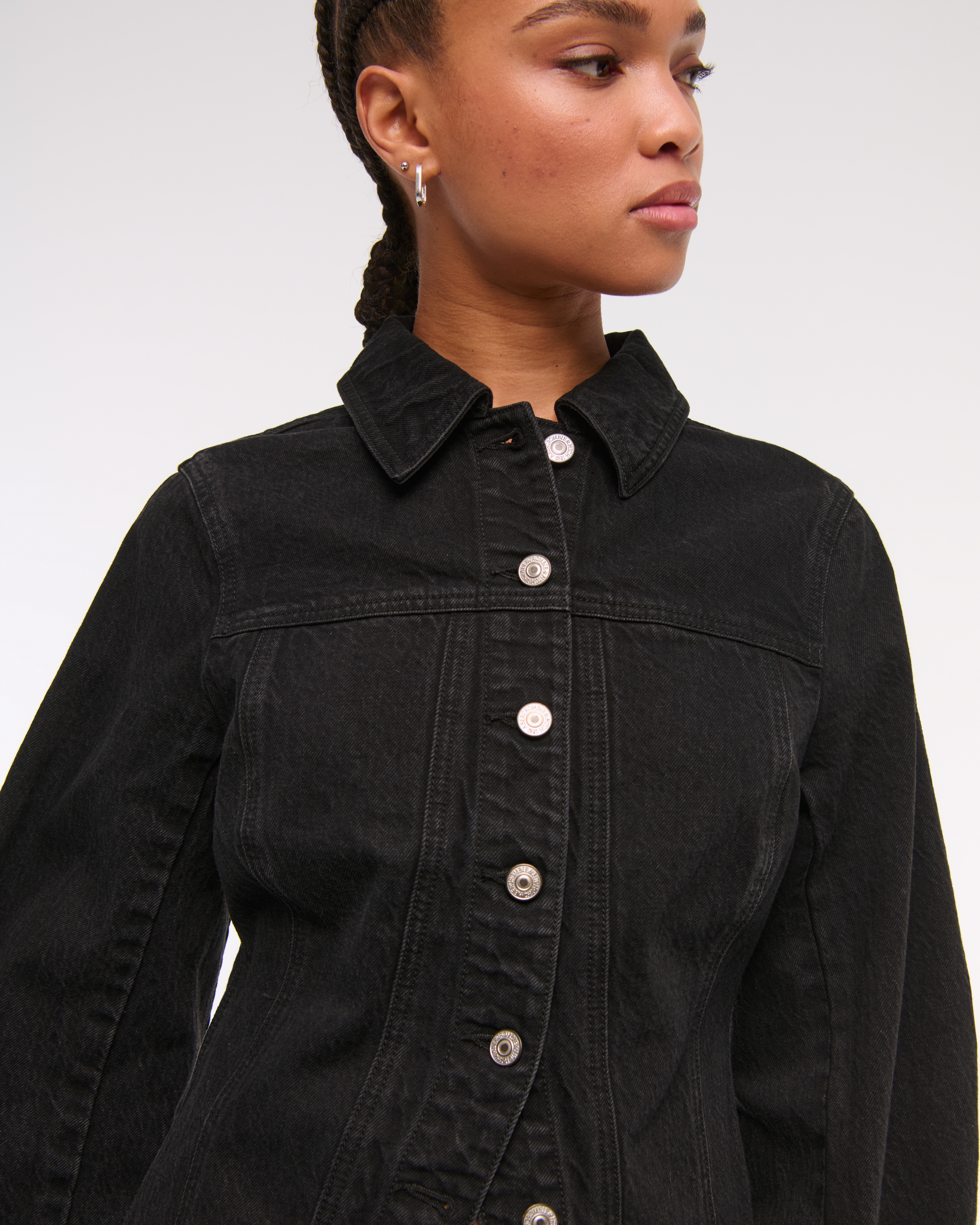 Abercrombie & Fitch Slim Barrel Sleeve Denim Jacket In Black