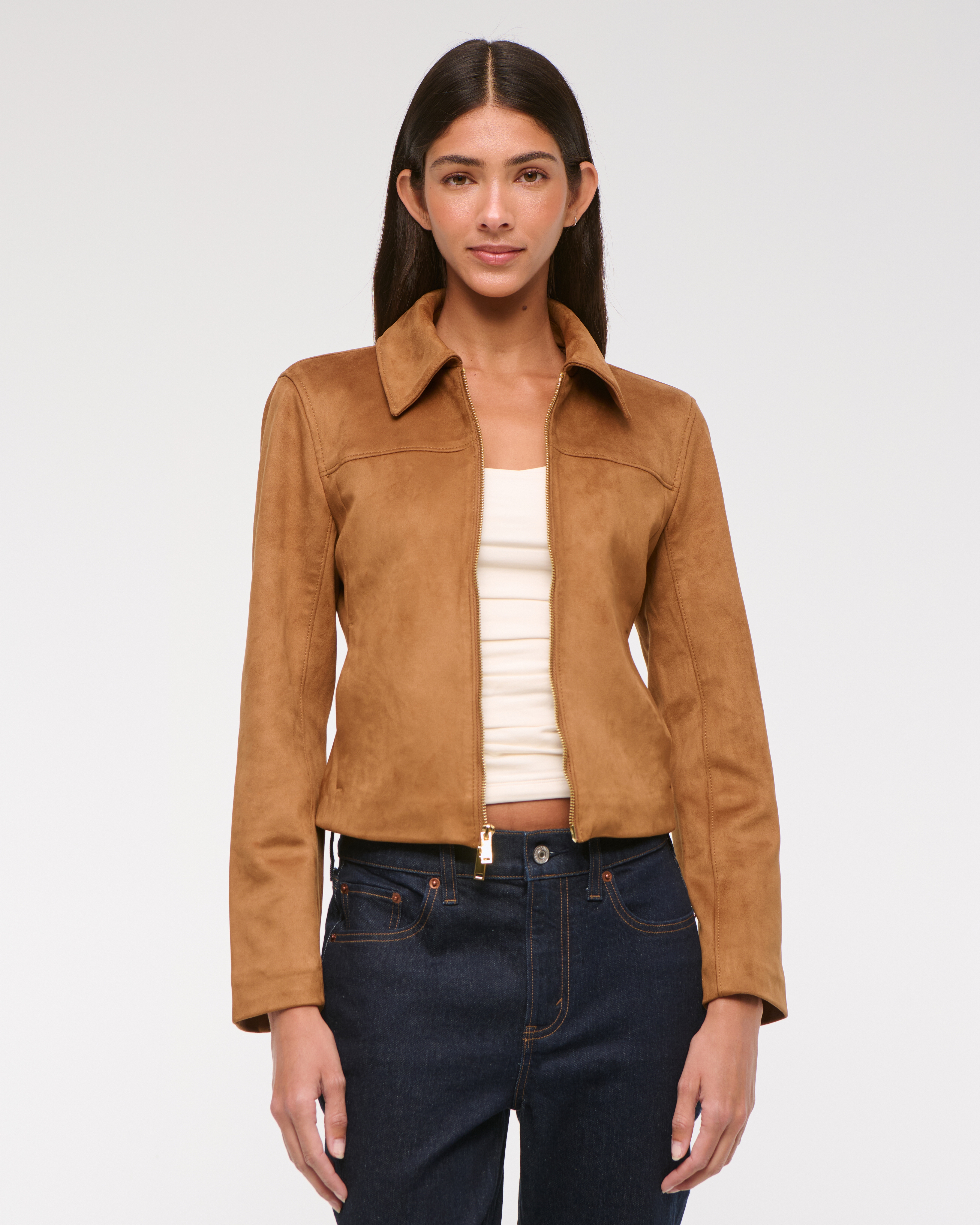 Women's Zip-Front Vegan Suede Jacket | Women's Coats
