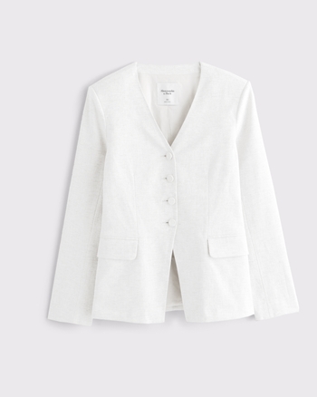 【関税&送料込】Chloe White Cotton Blend Blazer Tumbled Woven Khloe Blazer – Cinq à Sept