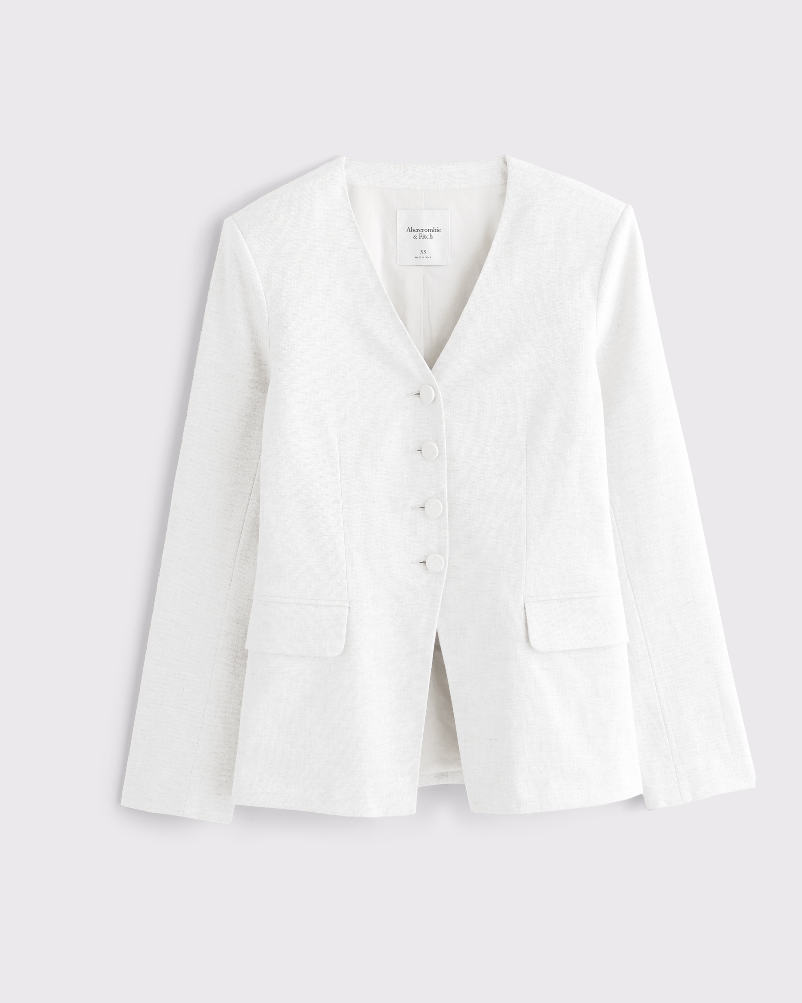 Linen-Blend Collarless Blazer