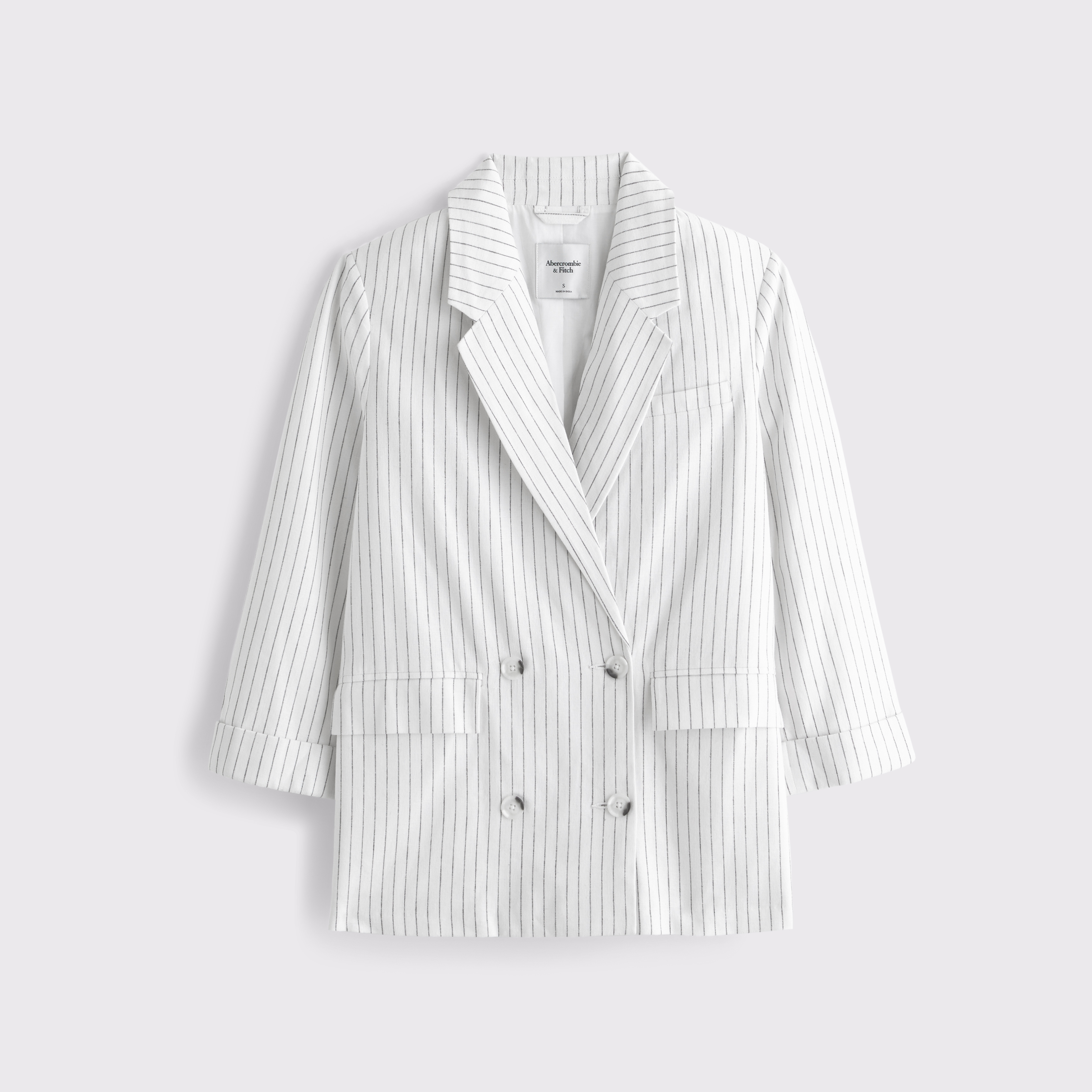 Abercrombie & Fitch Double-breasted Linen-blend Slouchy Blazer In White