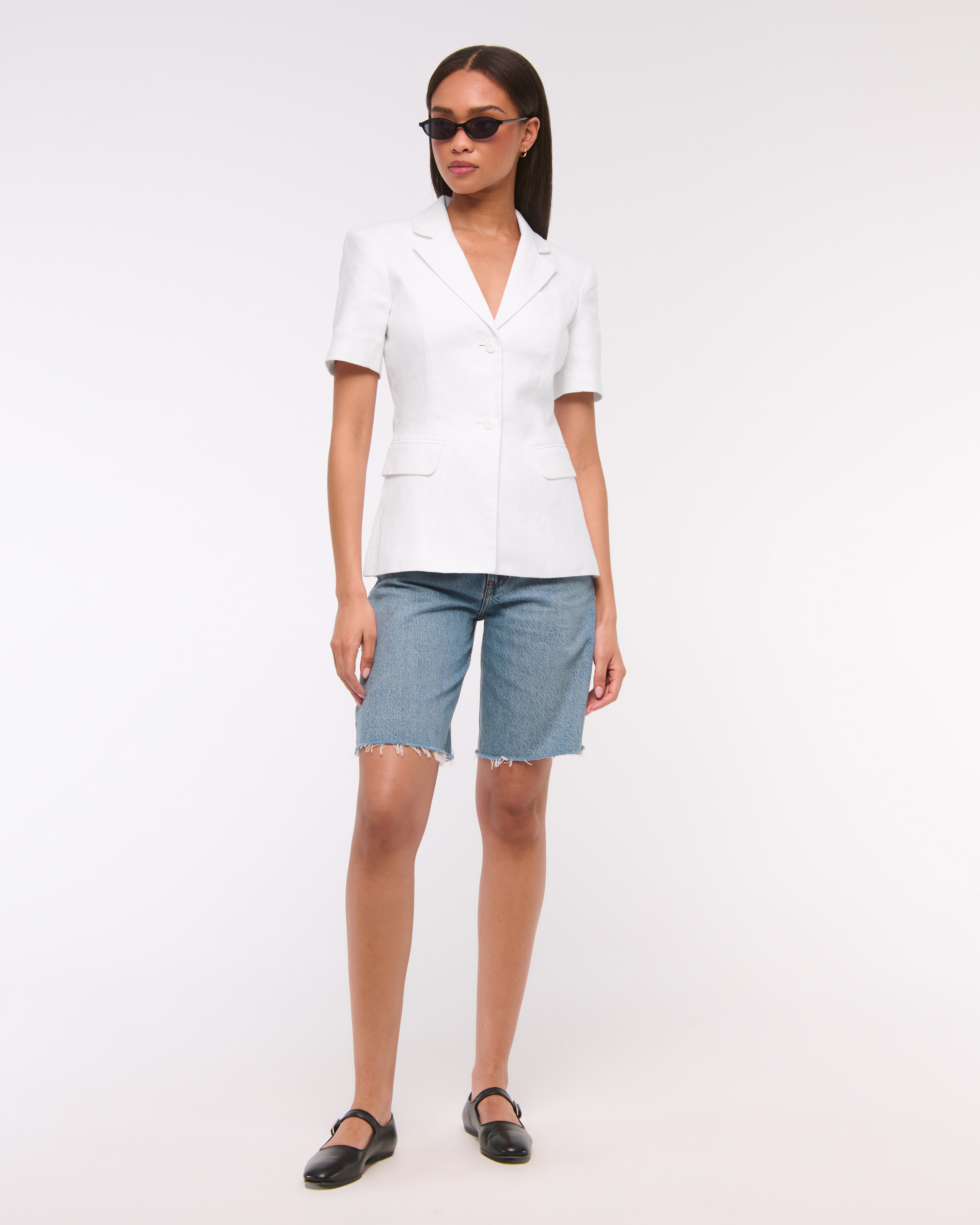 Abercrombie & Fitch Short-sleeve Premium Linen Blazer In White