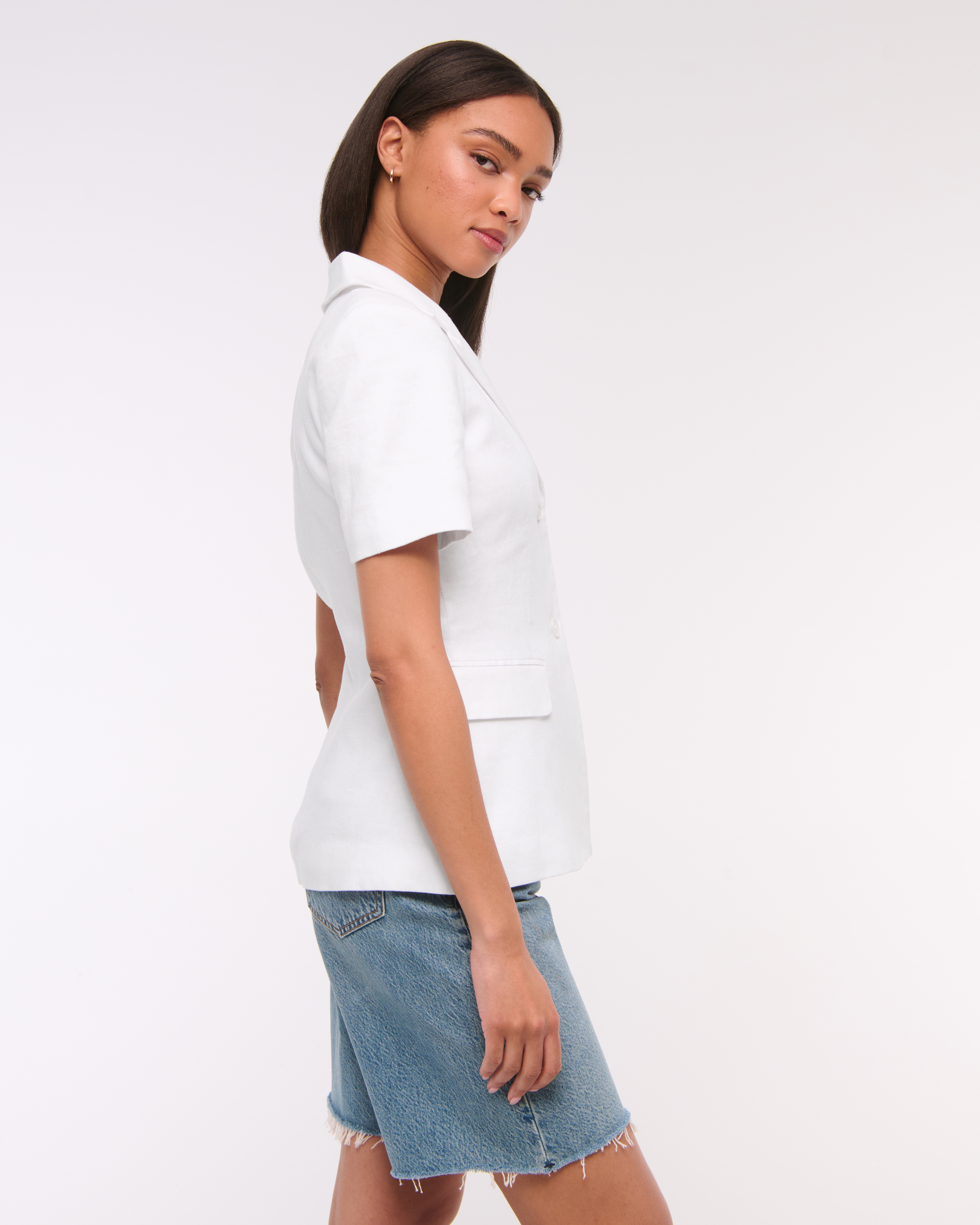 Abercrombie & Fitch Short-sleeve Premium Linen Blazer In White