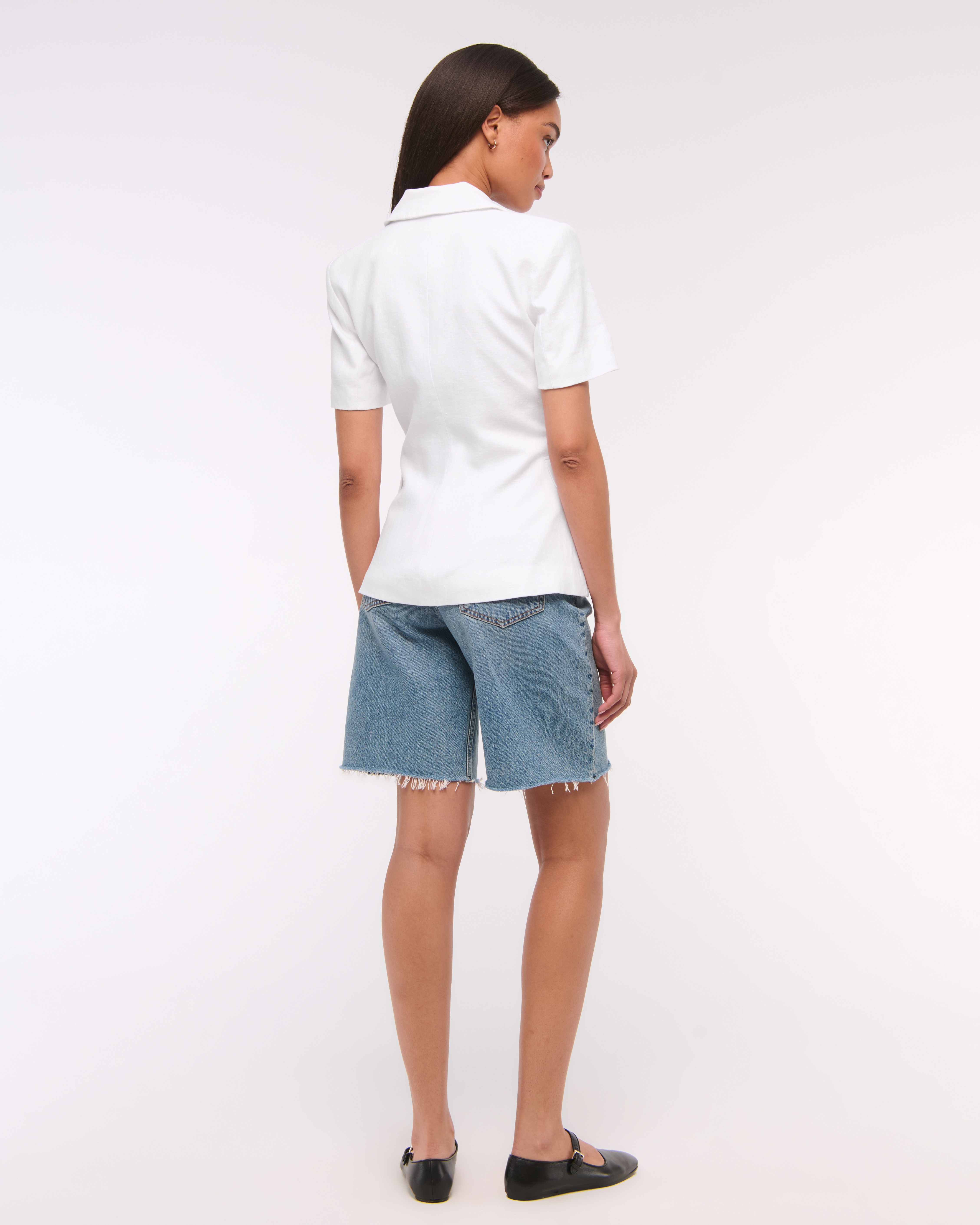 Abercrombie & Fitch Short-sleeve Premium Linen Blazer In White