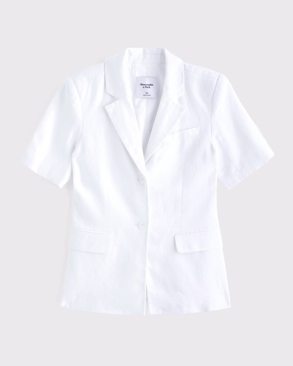 Short-Sleeve Premium Linen Blazer, White view 1