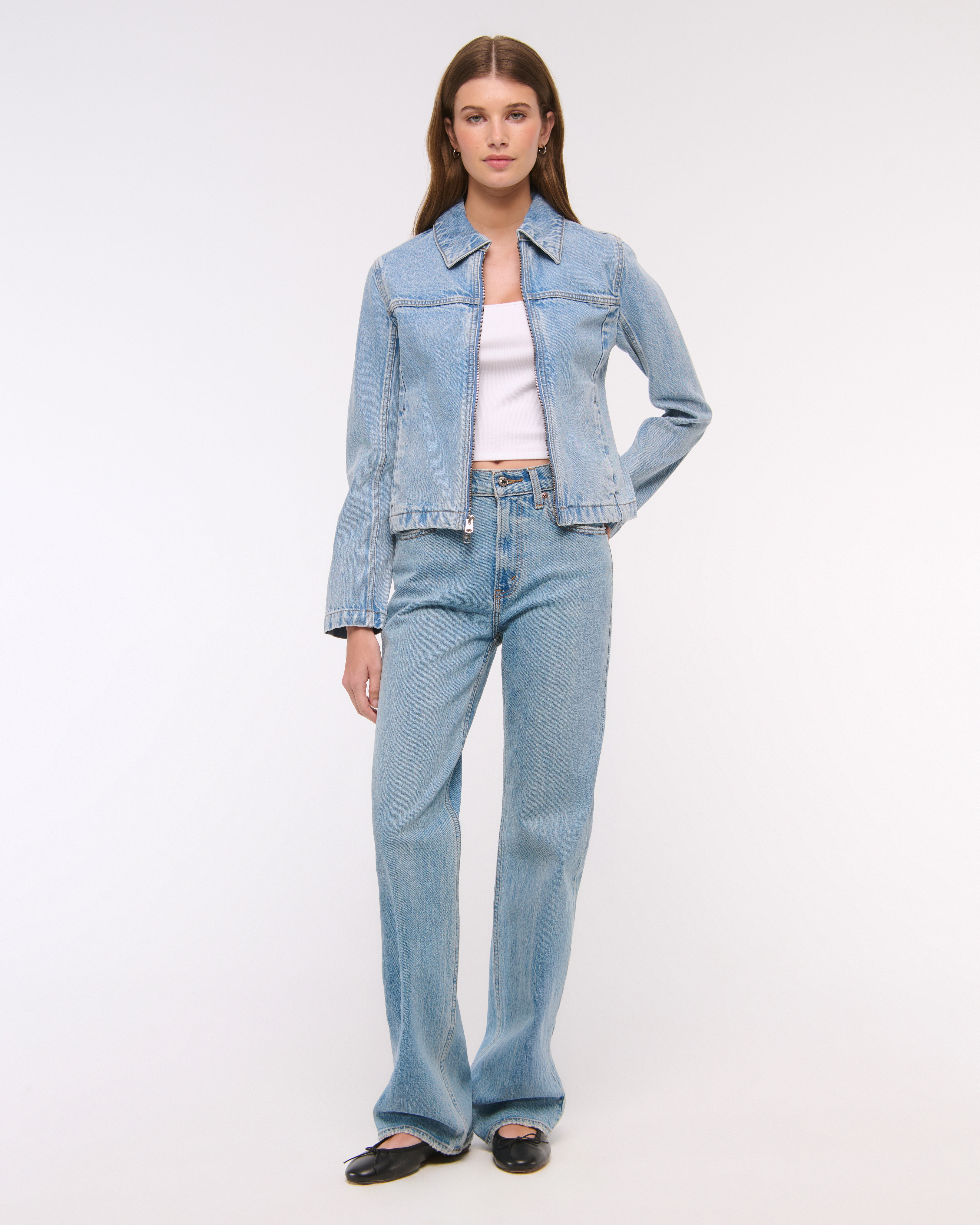 【COLOR iN ID】Clam double two-way zipper denim Women's Slim Double-Zip Denim Jacket | Women's Clearance