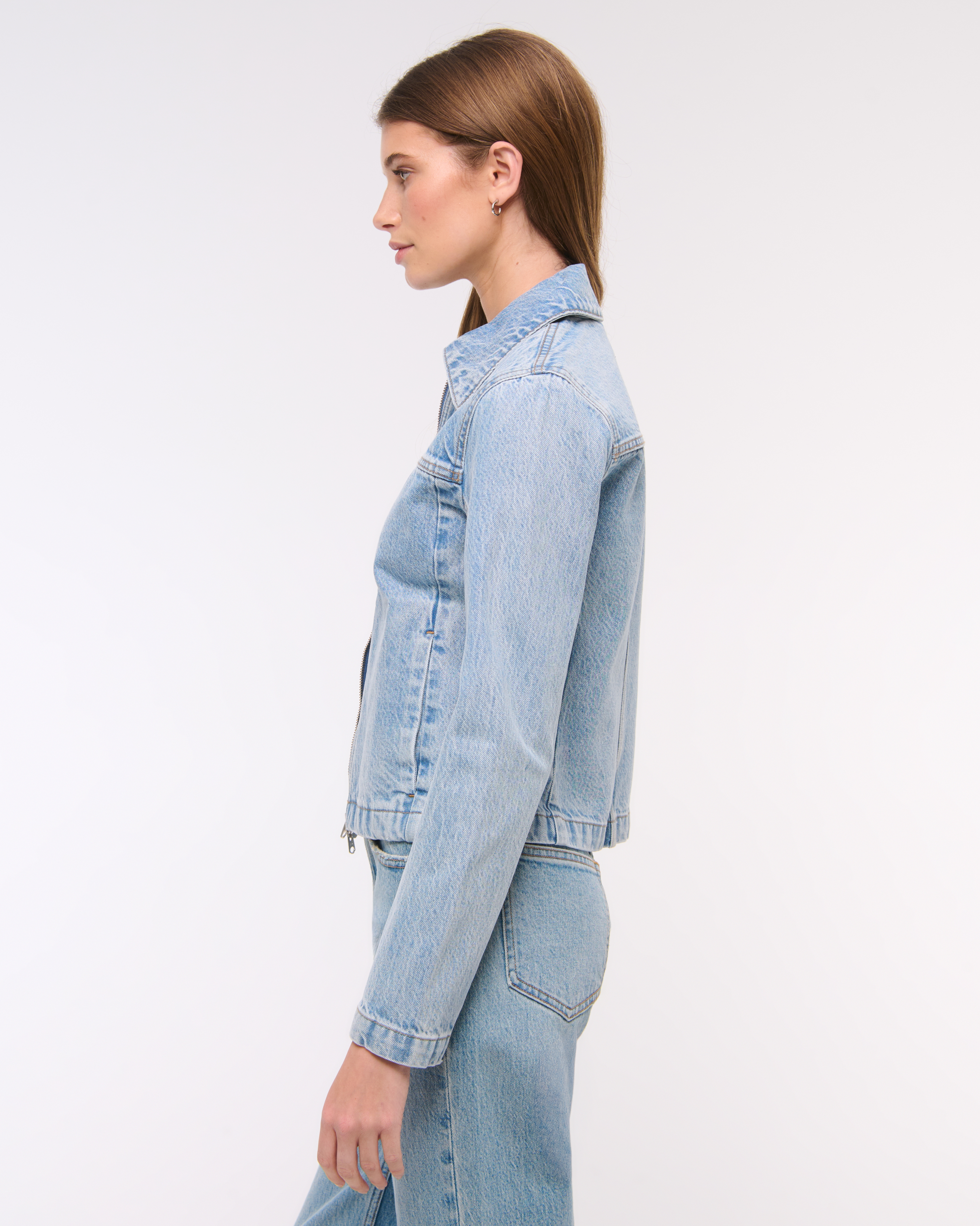 【COLOR iN ID】Clam double two-way zipper denim Women's Slim Double-Zip Denim Jacket | Women's Clearance