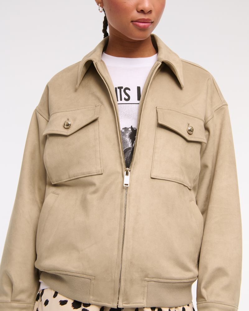 Damen Bomberjacke aus Wildlederimitat Damen Ausverkauf