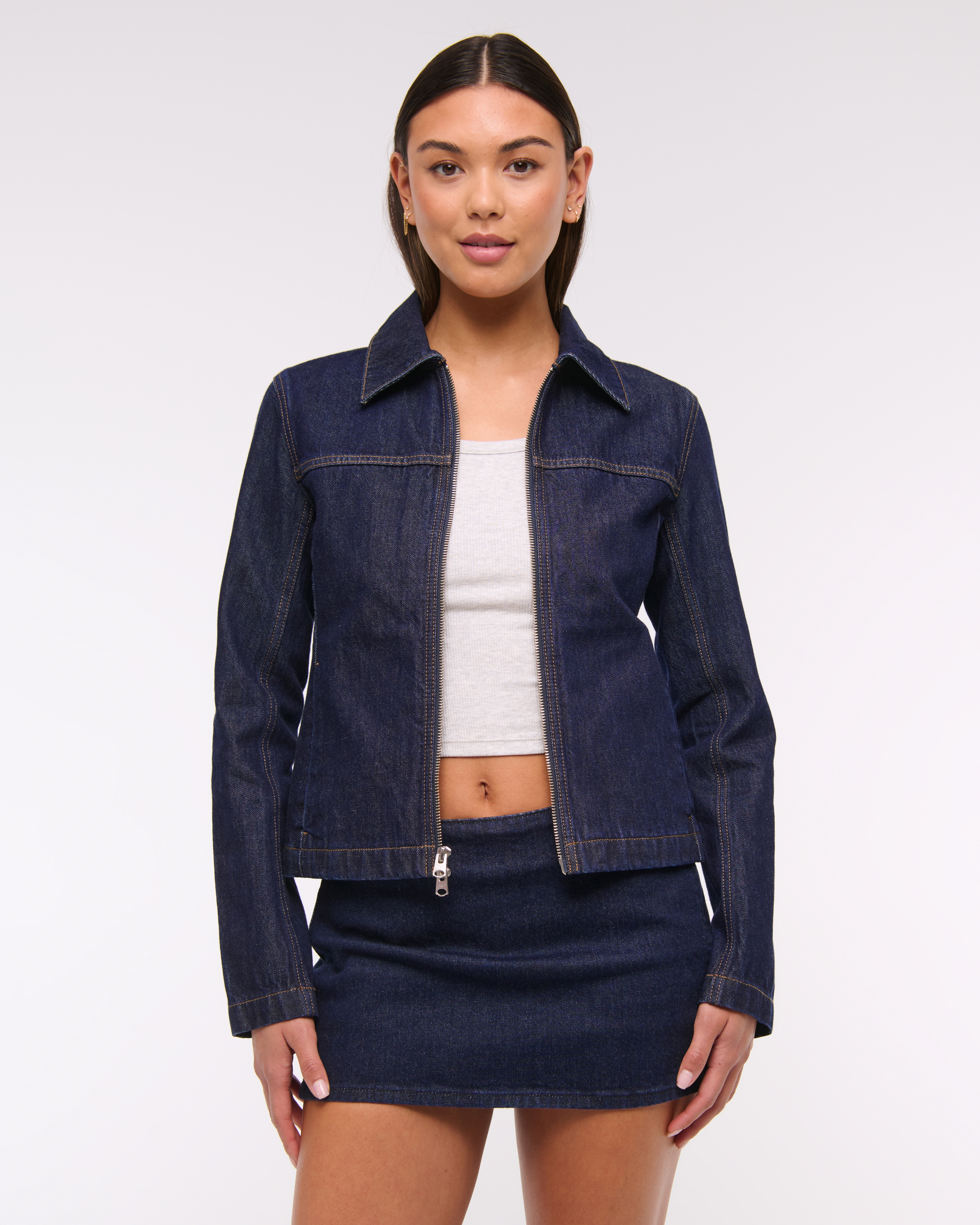 Женские куртки Abercrombie & Fitch Slim Double-Zip Denim Jacket — фото 3