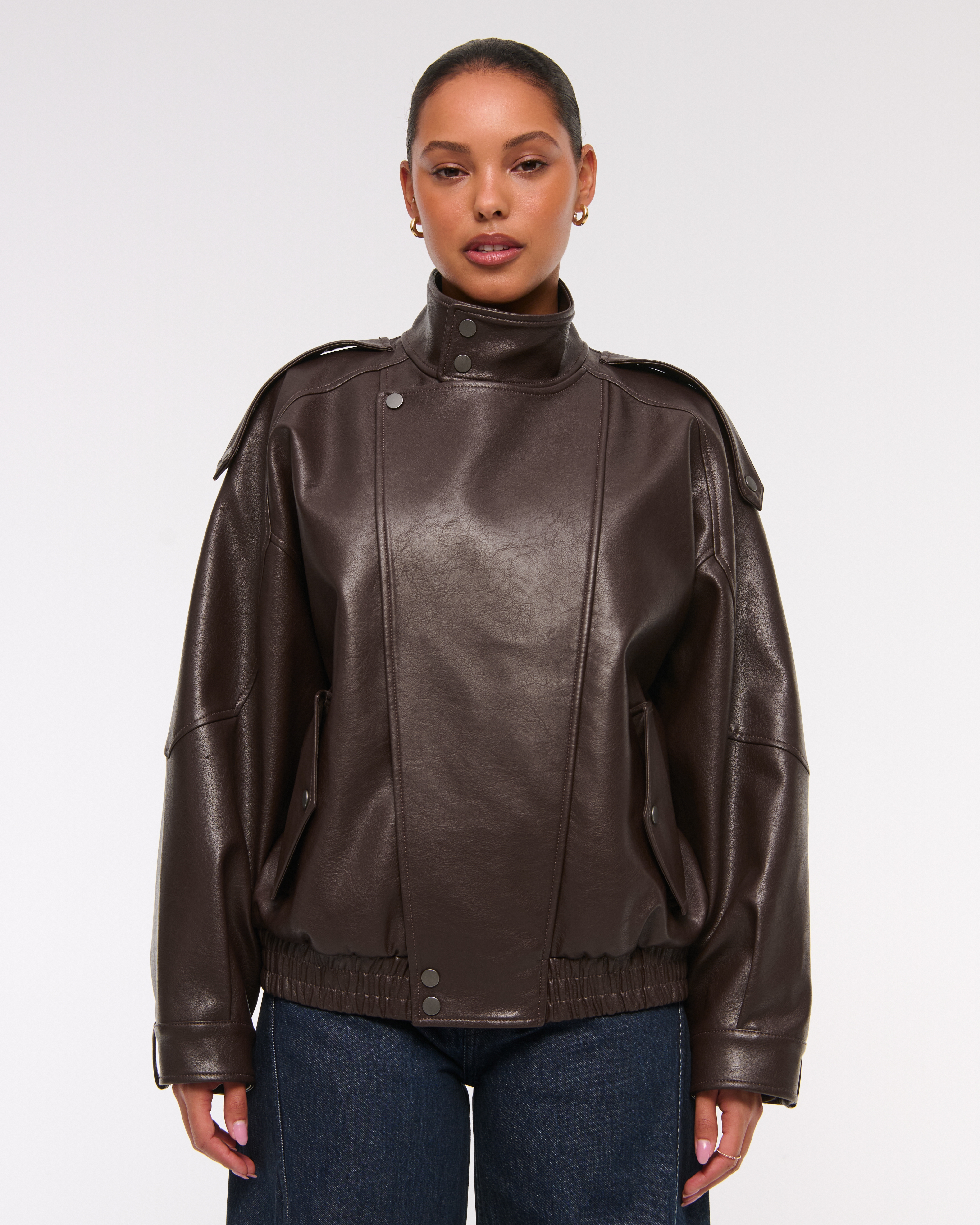 Women's Vegan Leather Bomber Jacket | Women's Clearance