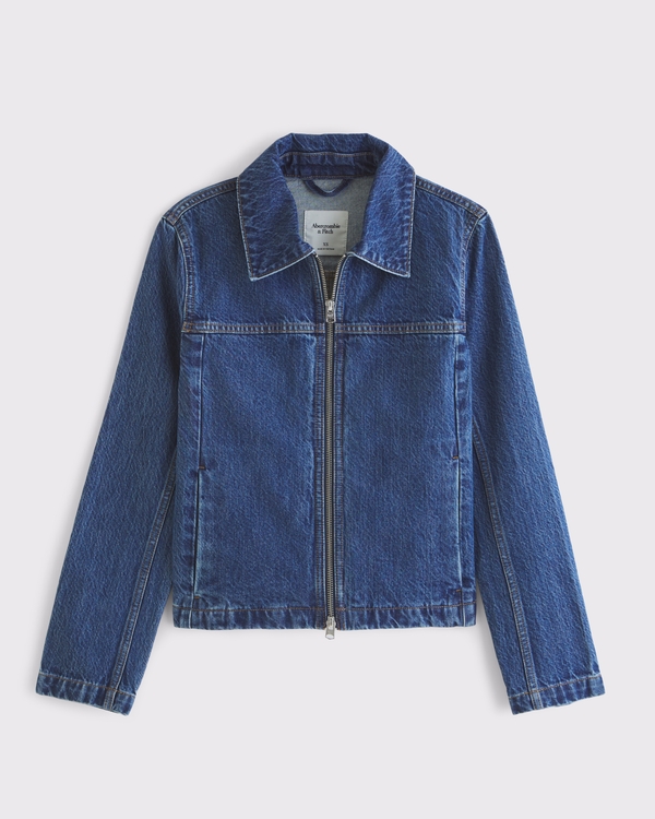 Slim Double-Zip Denim Jacket, Medium view 1