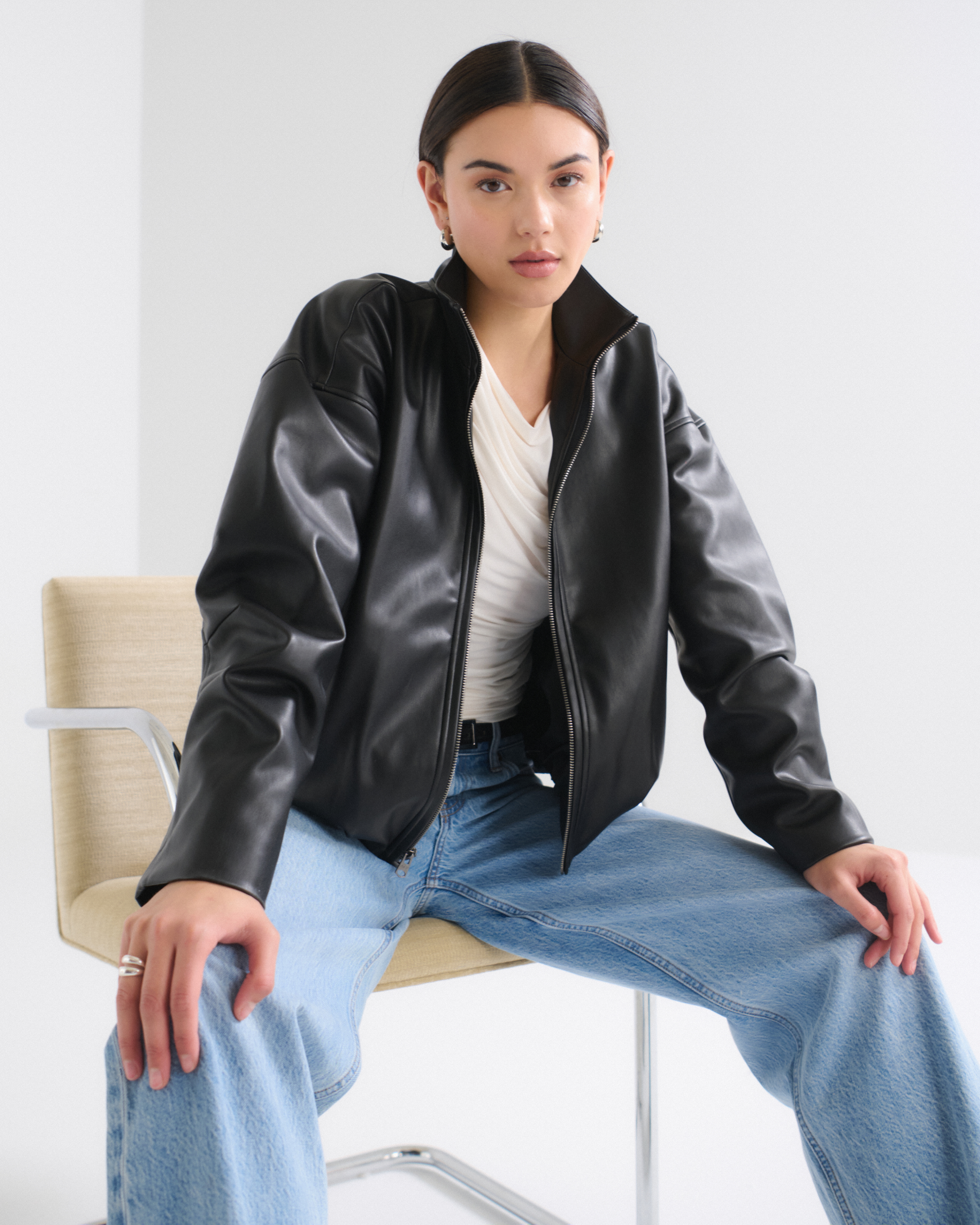 Women's Bubble Hem Vegan Leather Bomber Jacket | Women's New
