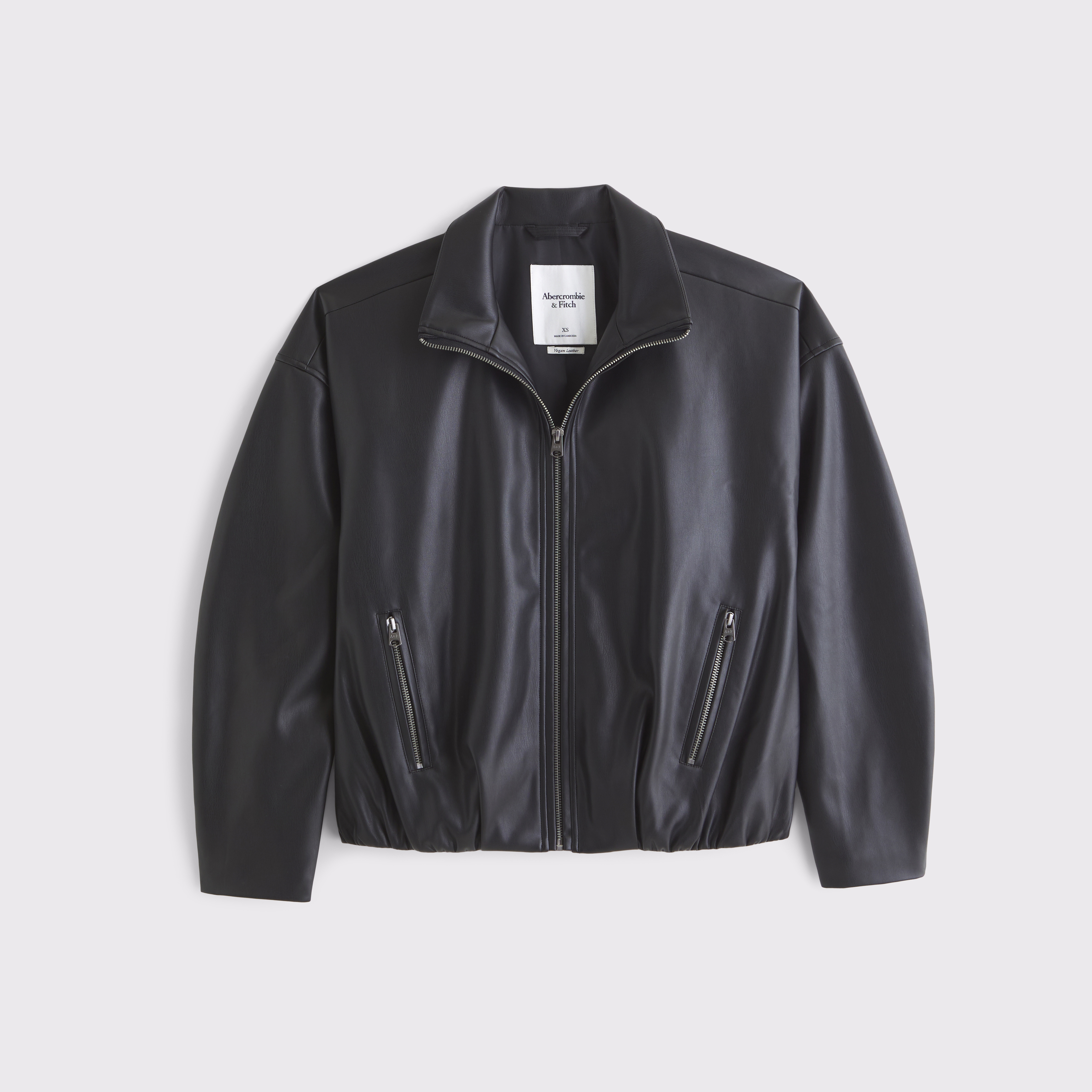 Abercrombie & Fitch Bubble Hem Vegan Leather Bomber Jacket In Black