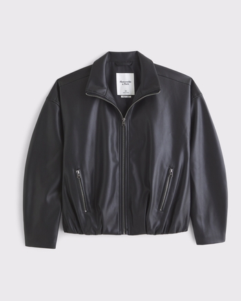Bubble Hem Vegan Leather Bomber Jacket