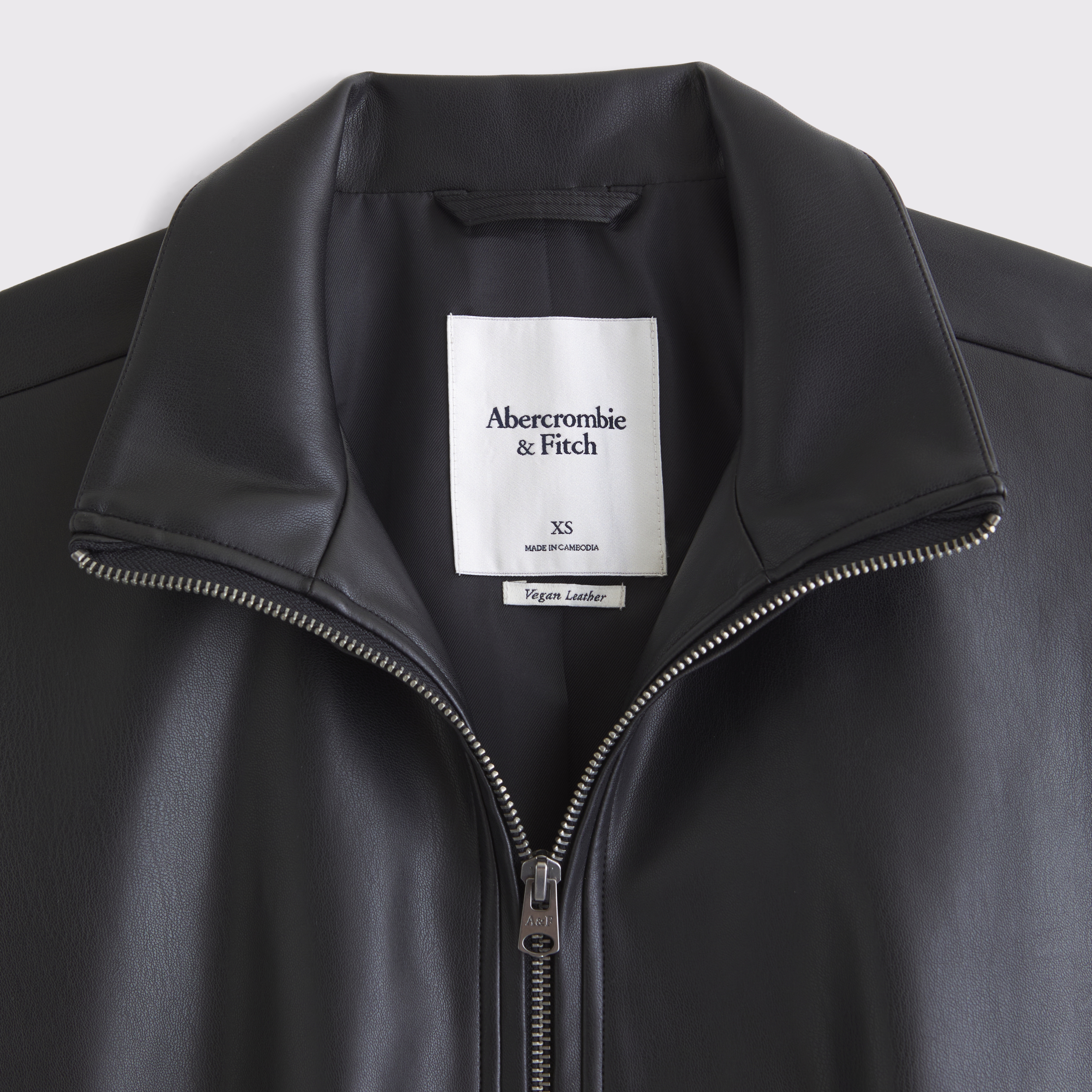 Abercrombie & Fitch Bubble Hem Vegan Leather Bomber Jacket In Black