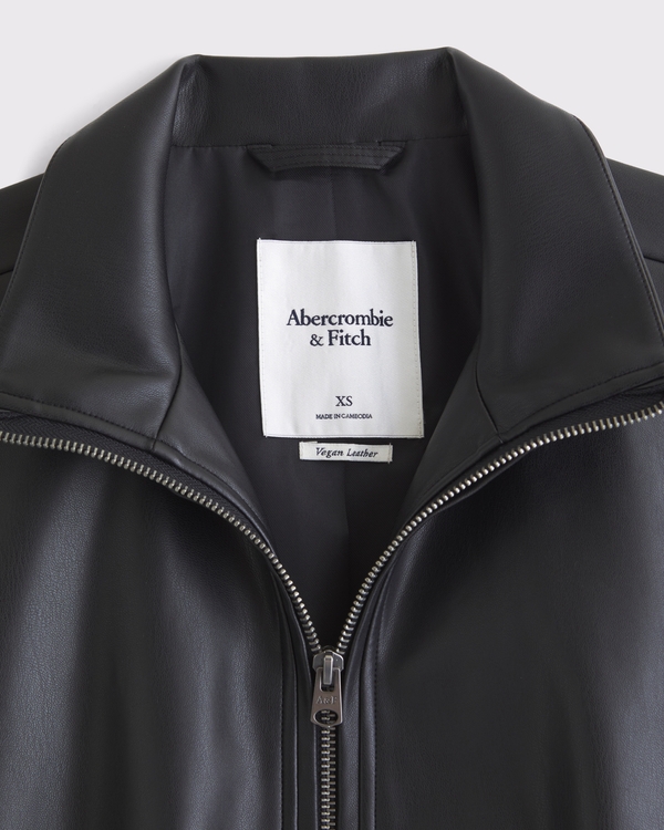 Women's Bubble Hem Vegan Leather Bomber Jacket | Women's Coats