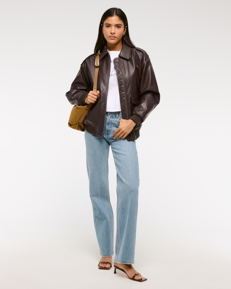 Vegan Leather Utility Bomber Jacket
