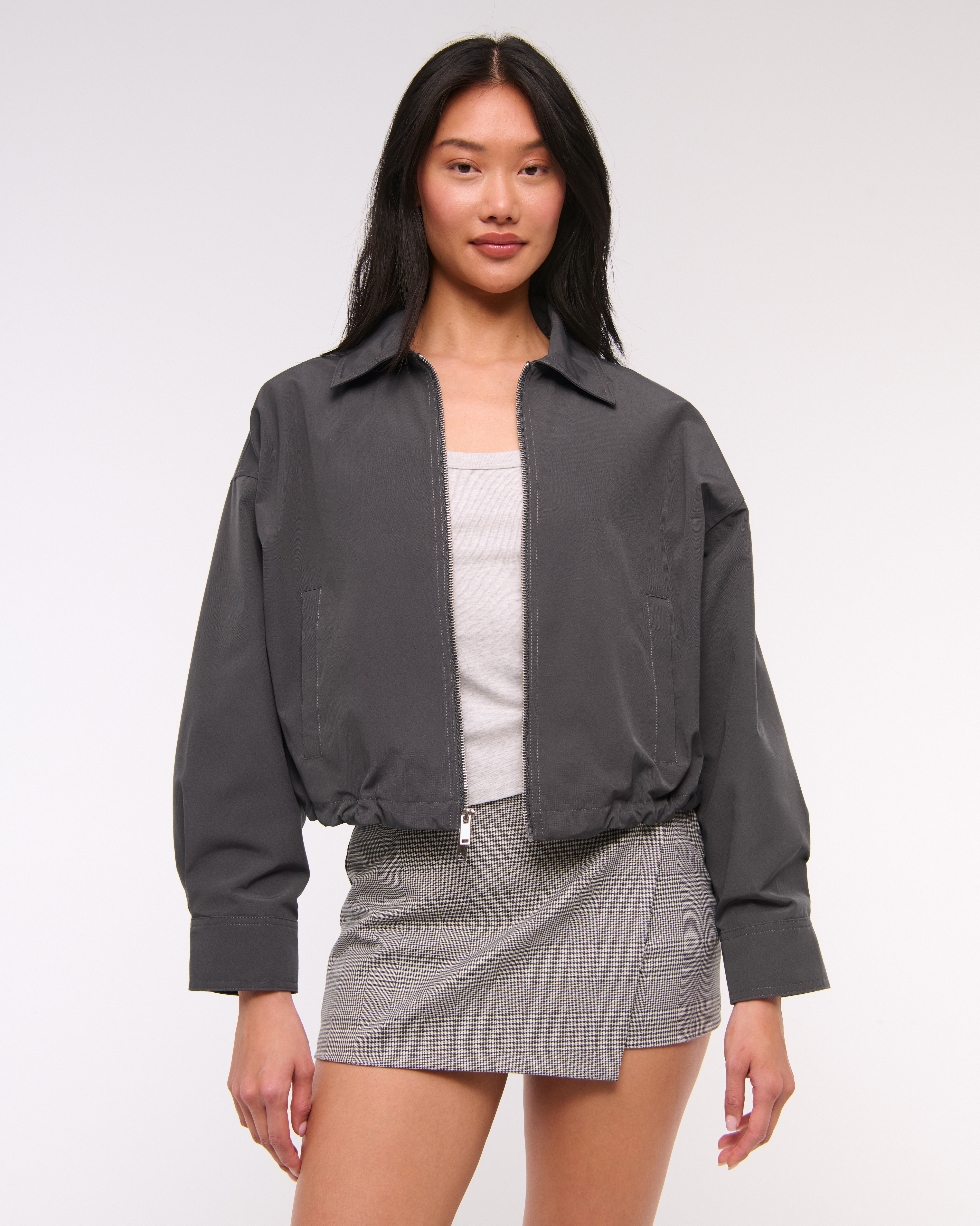 Abercrombie & Fitch Cinched-hem Double-zip Jacket In Gray