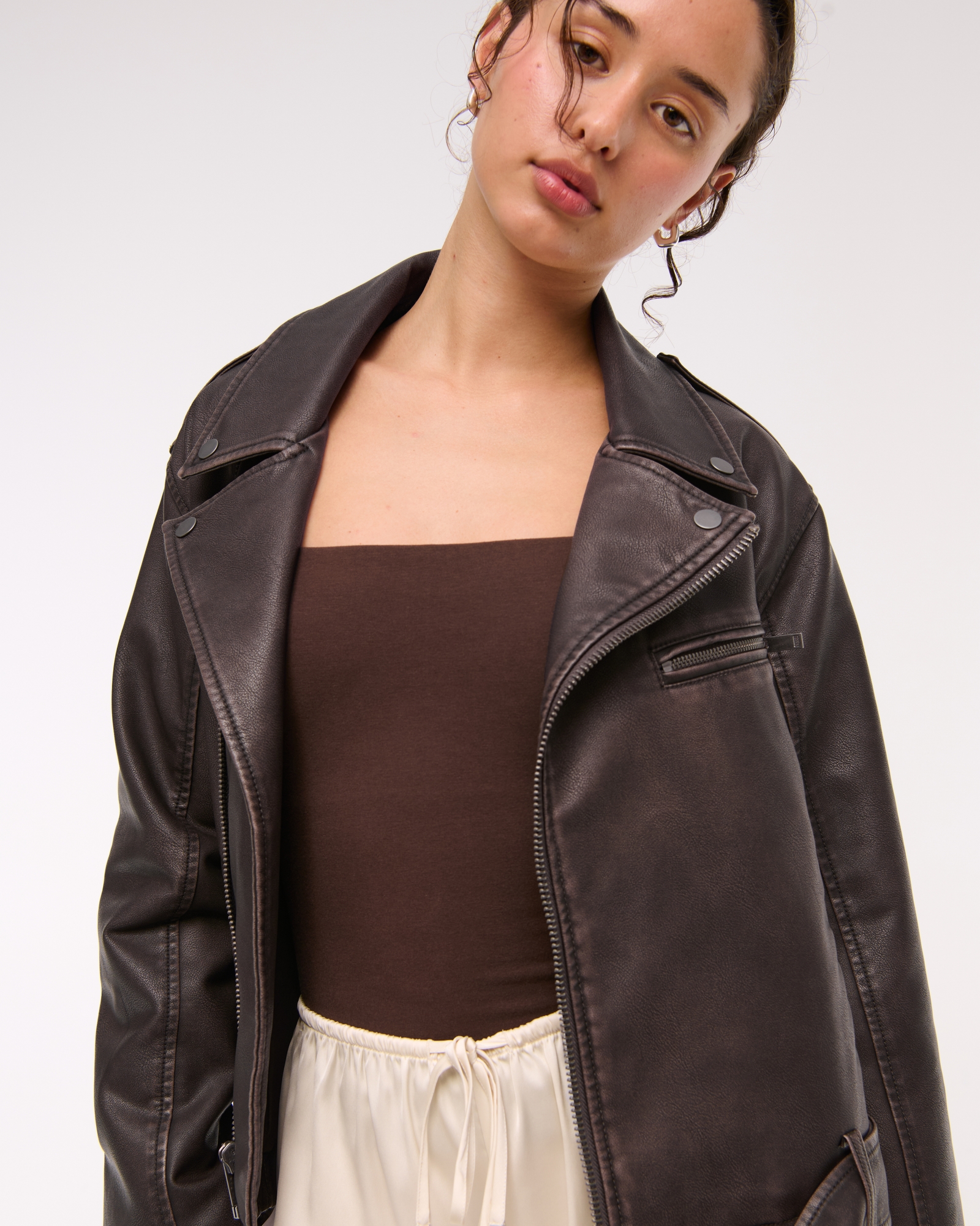 Distressed Vegan Leather Biker Jacket