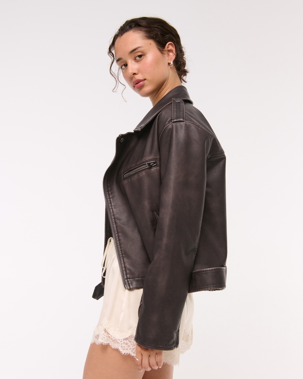 Distressed Vegan Leather Biker Jacket