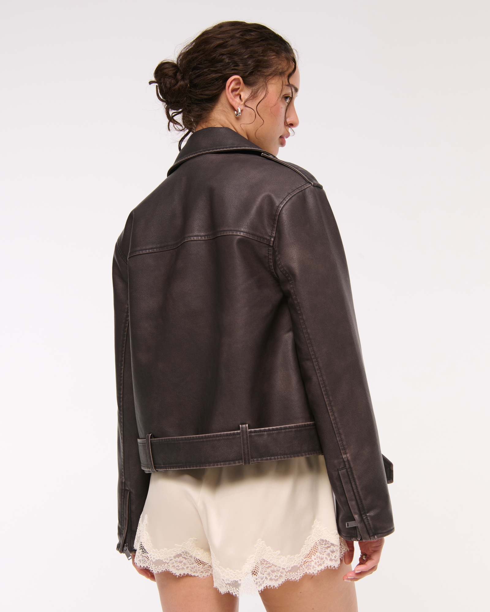 Distressed Vegan Leather Biker Jacket