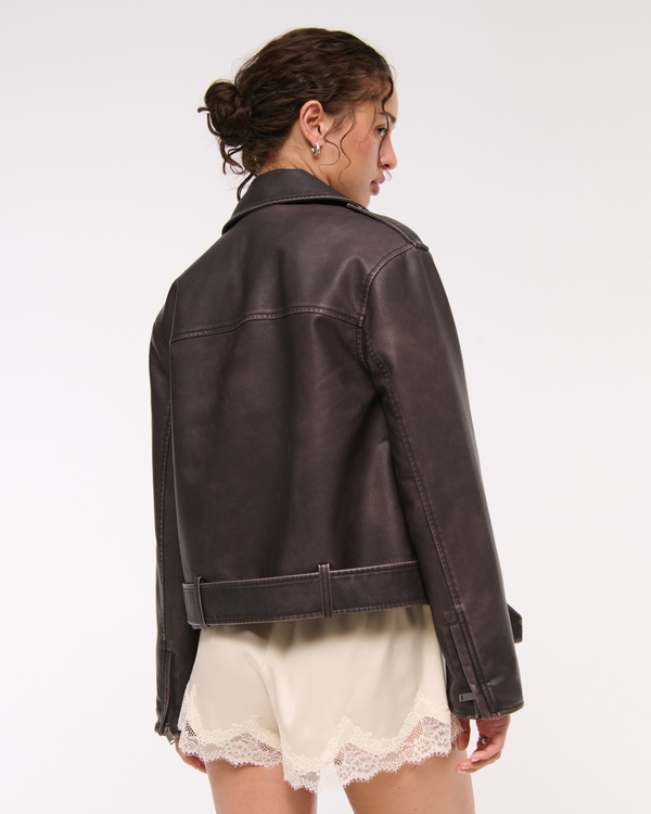 Distressed Vegan Leather Biker Jacket