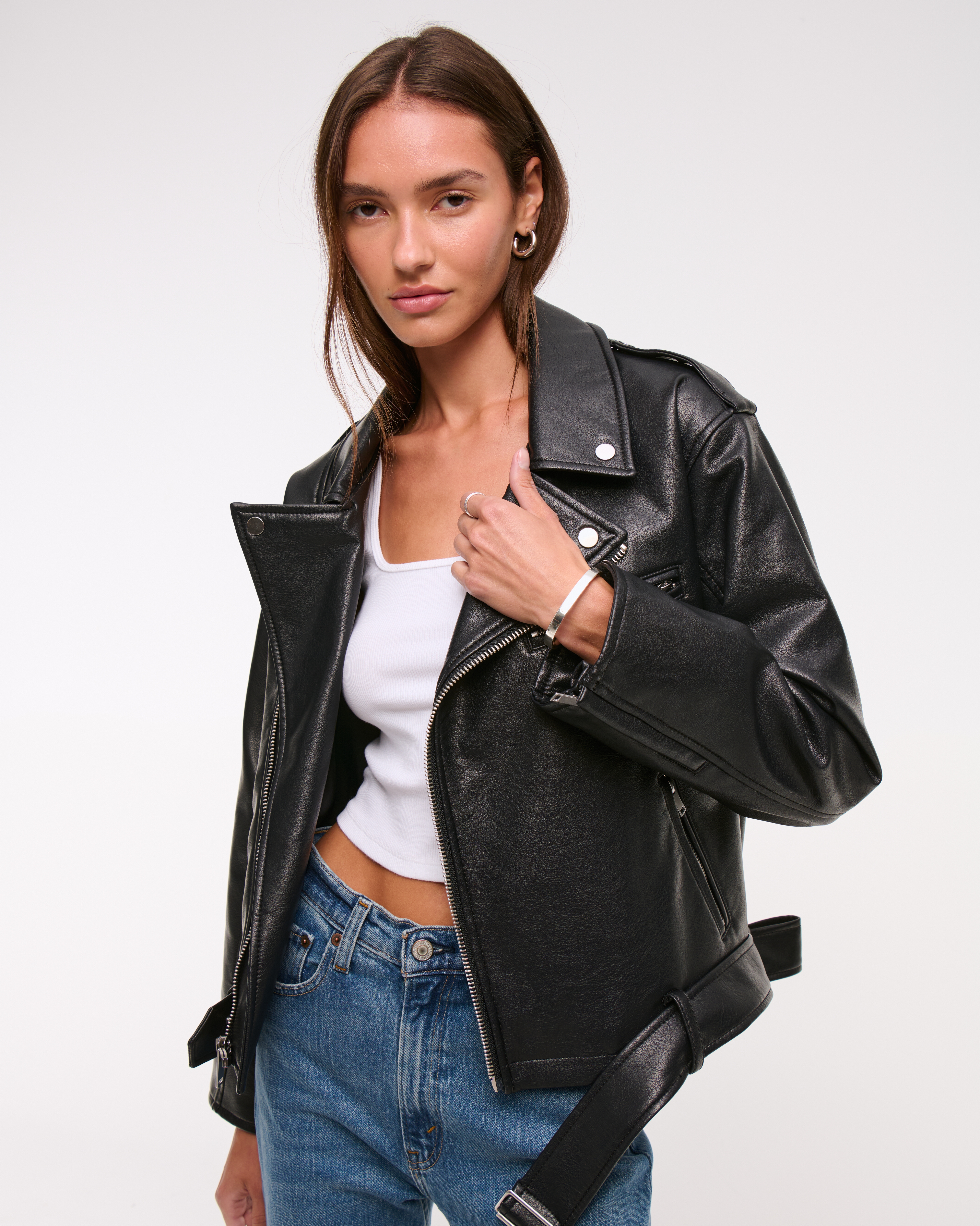 Abercrombie & Fitch Vegan Leather Biker Jacket In Black