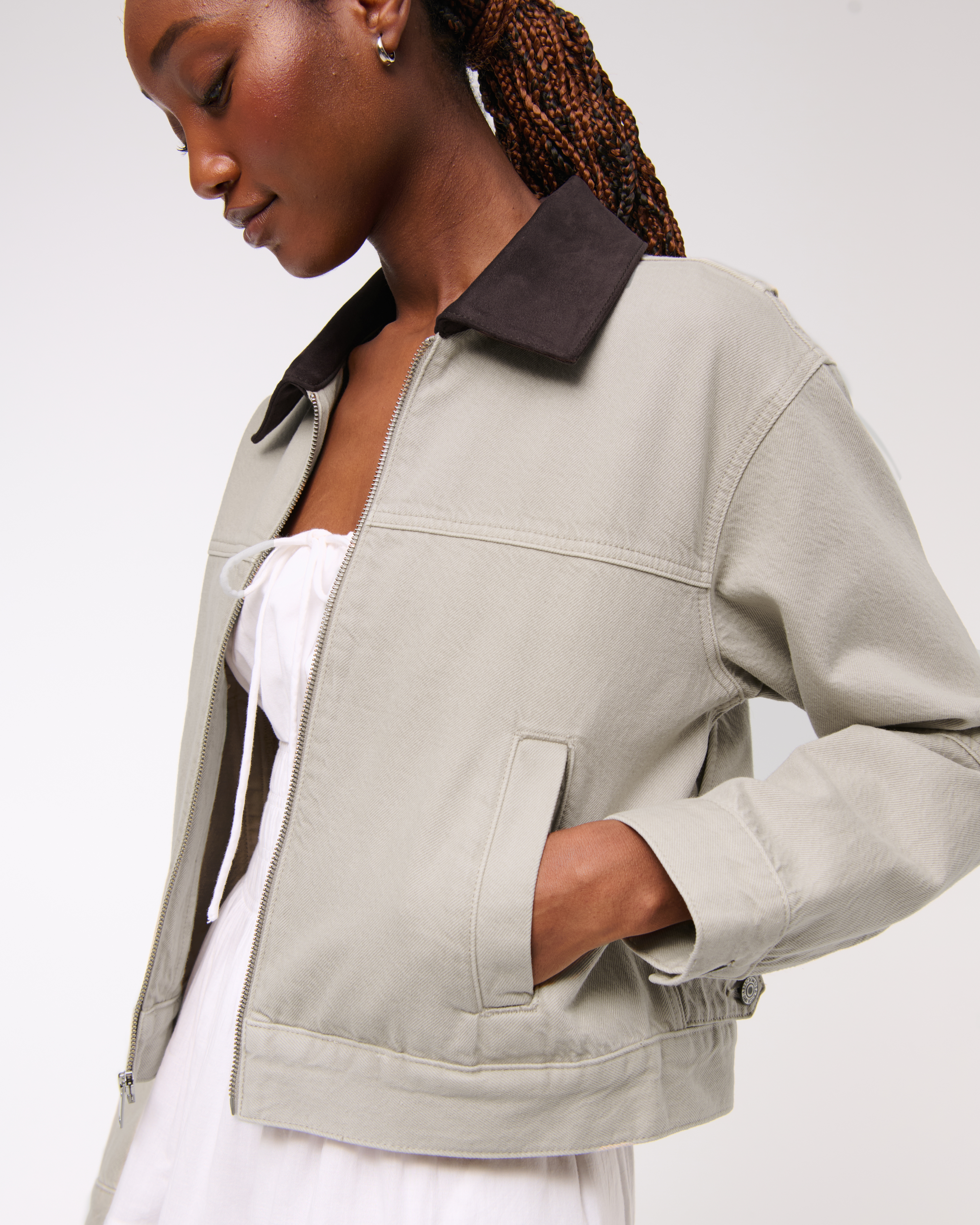 Abercrombie & Fitch Denim Zip-up Jacket In Gray