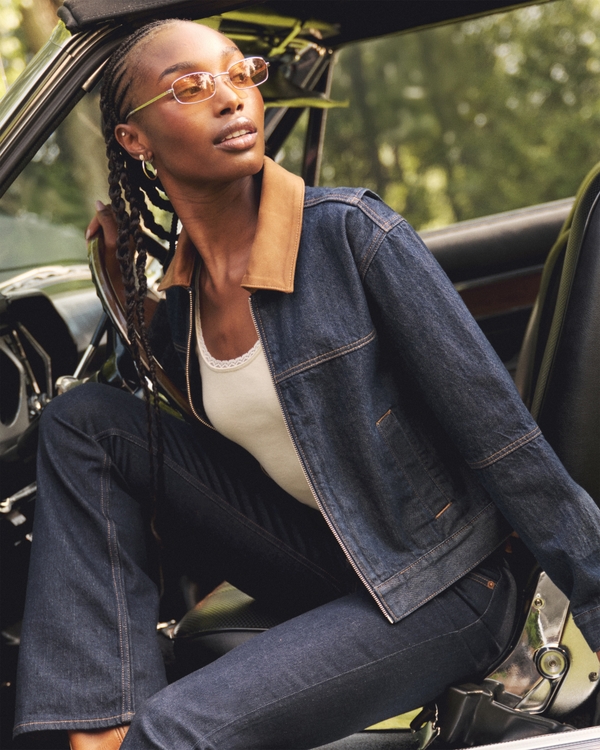 Denim Zip-Up Jacket, Dark Denim view 1