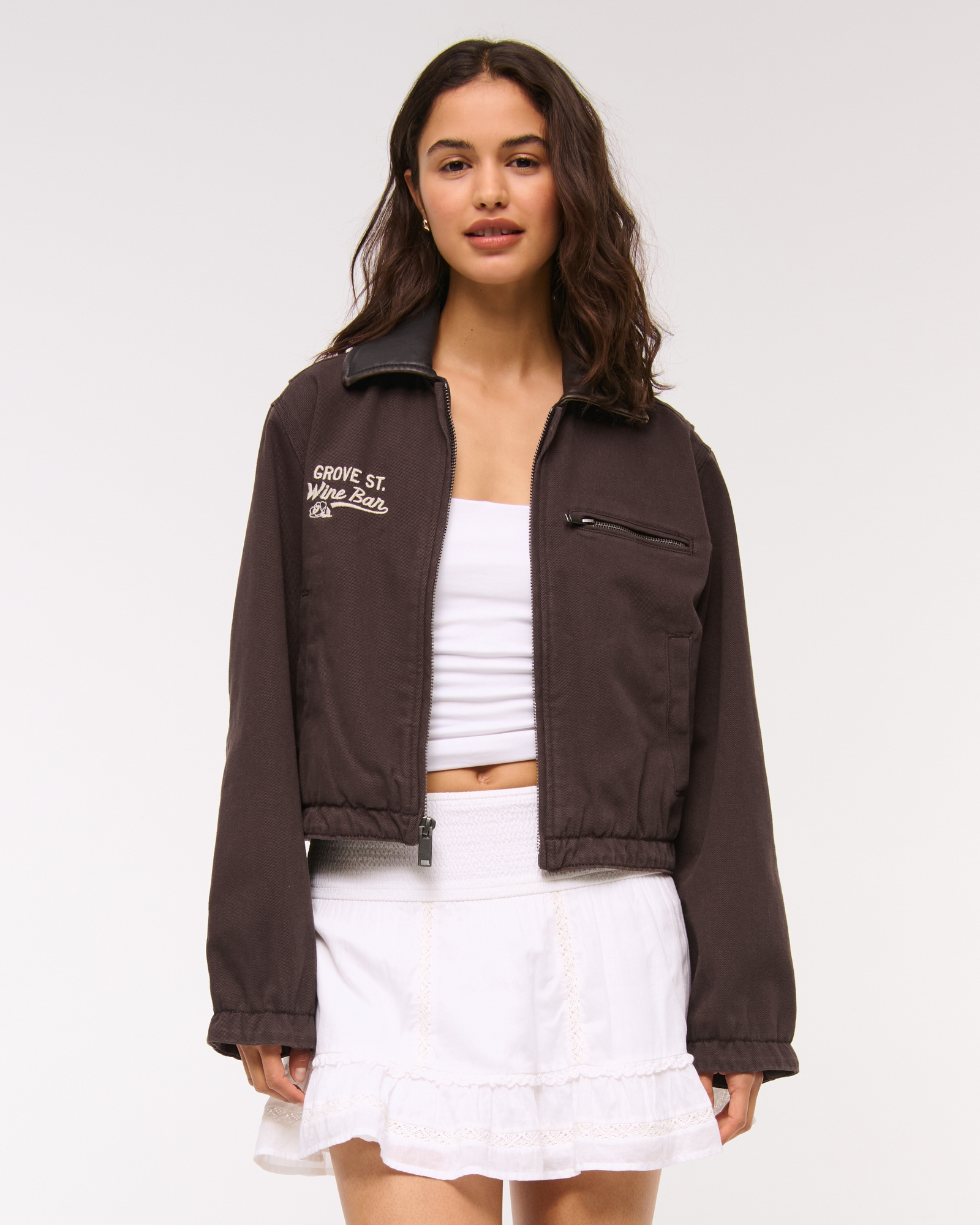 Cropped Twill Trucker Jacket