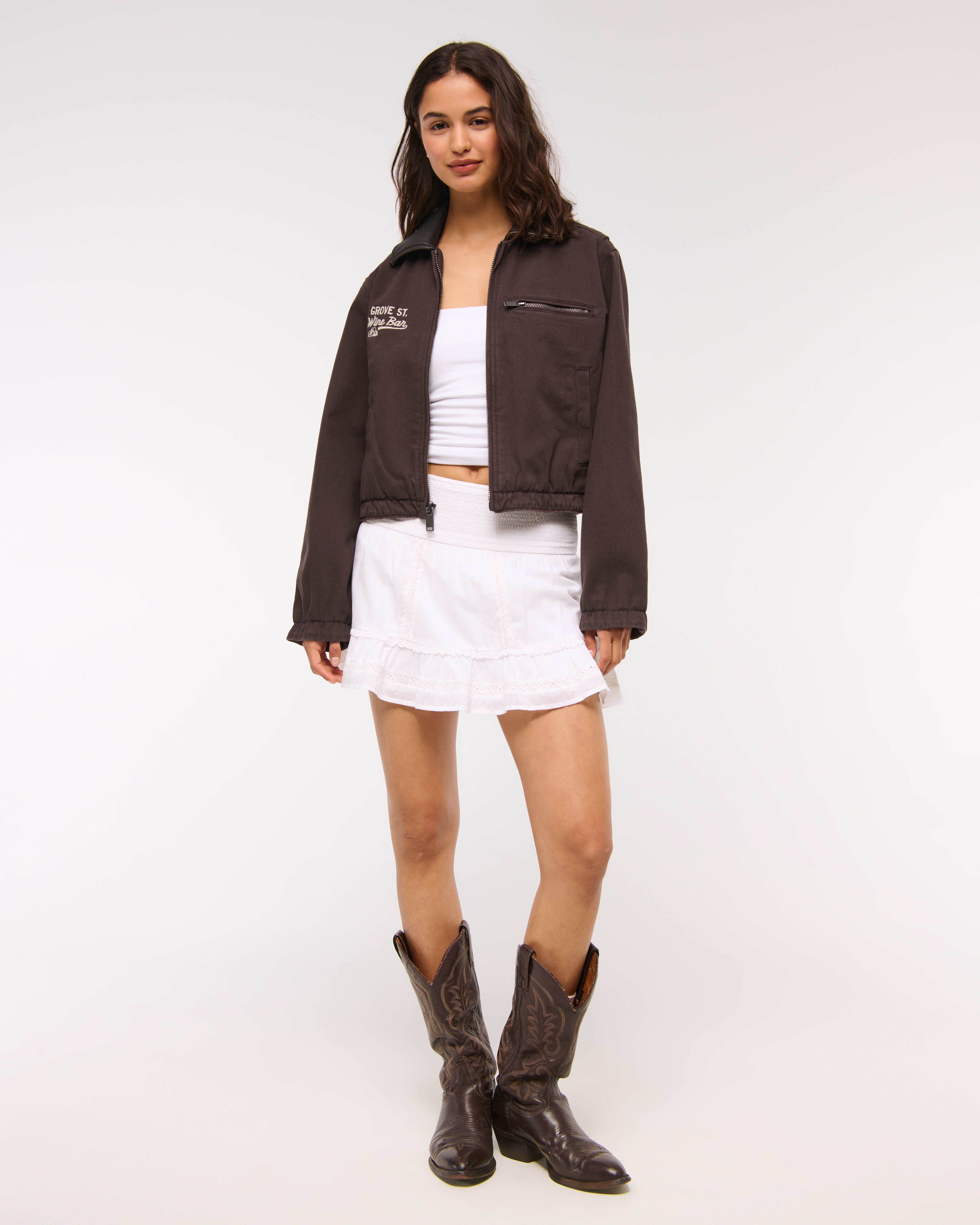 Женские куртки Abercrombie & Fitch Cropped Twill Trucker Jacket — фото 3